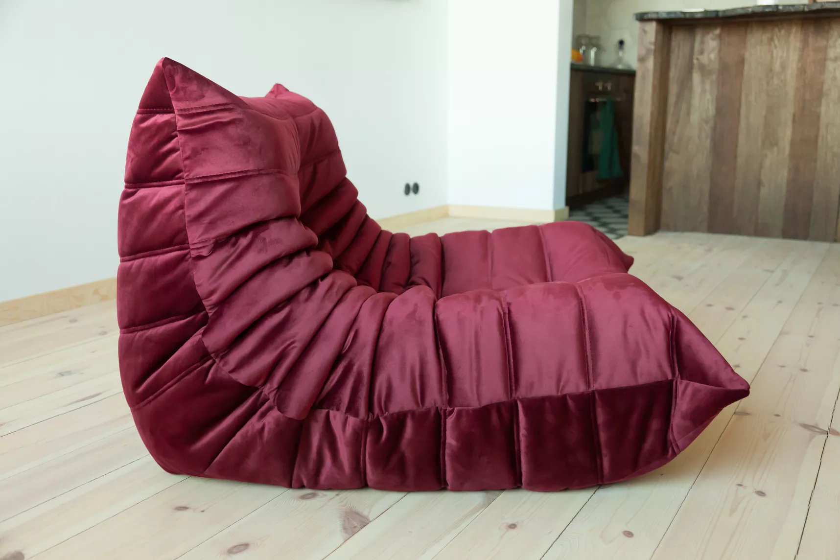 Set Poltrona e Pouf Togo Velluto Rosso Borgogna
