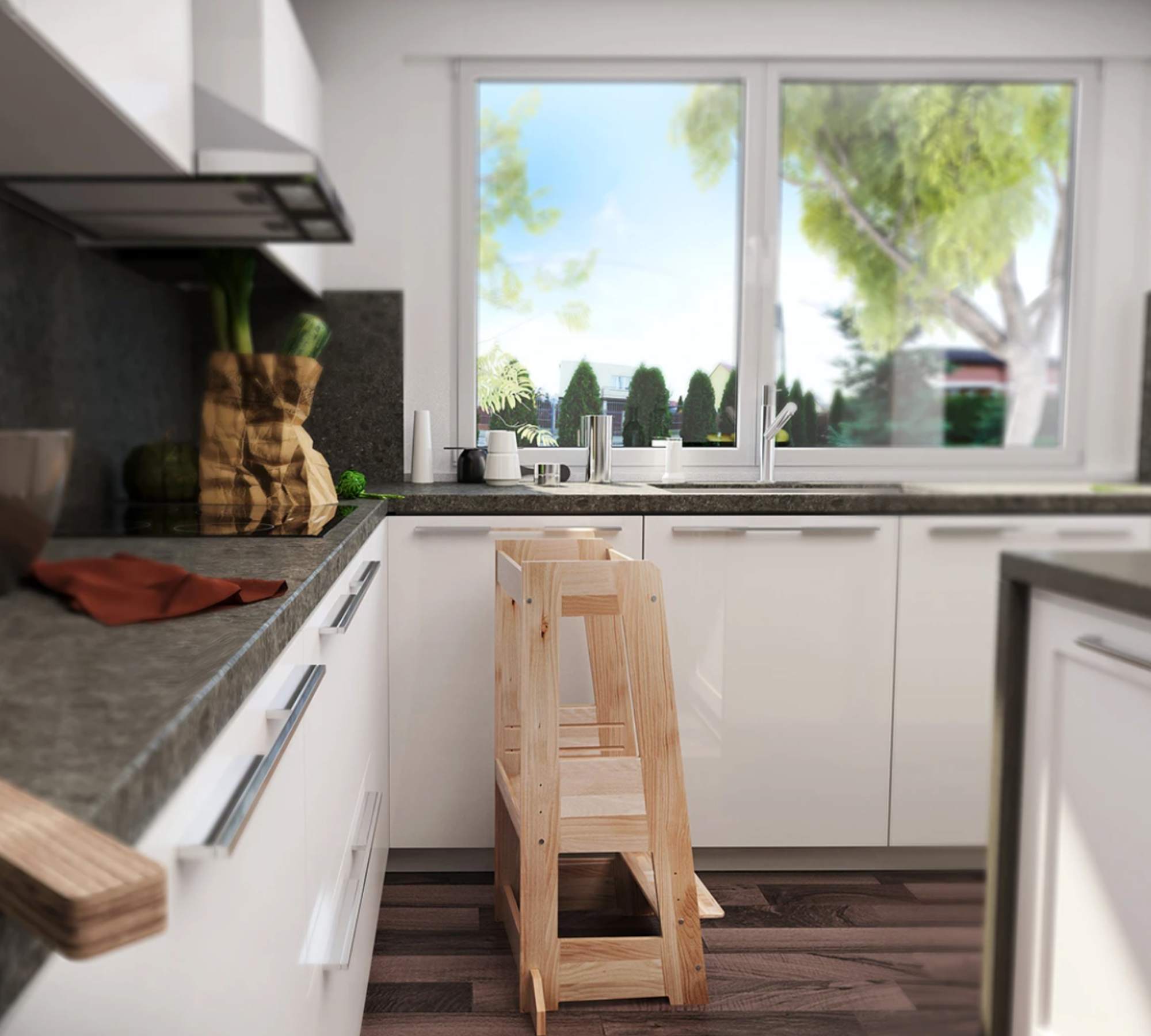 Hocker Lernturm Massivholz Buche Natur 