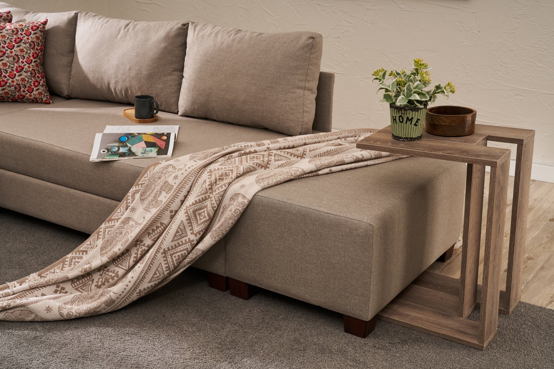 Aly Sofa bed Chaise longue Right Cotton Beige