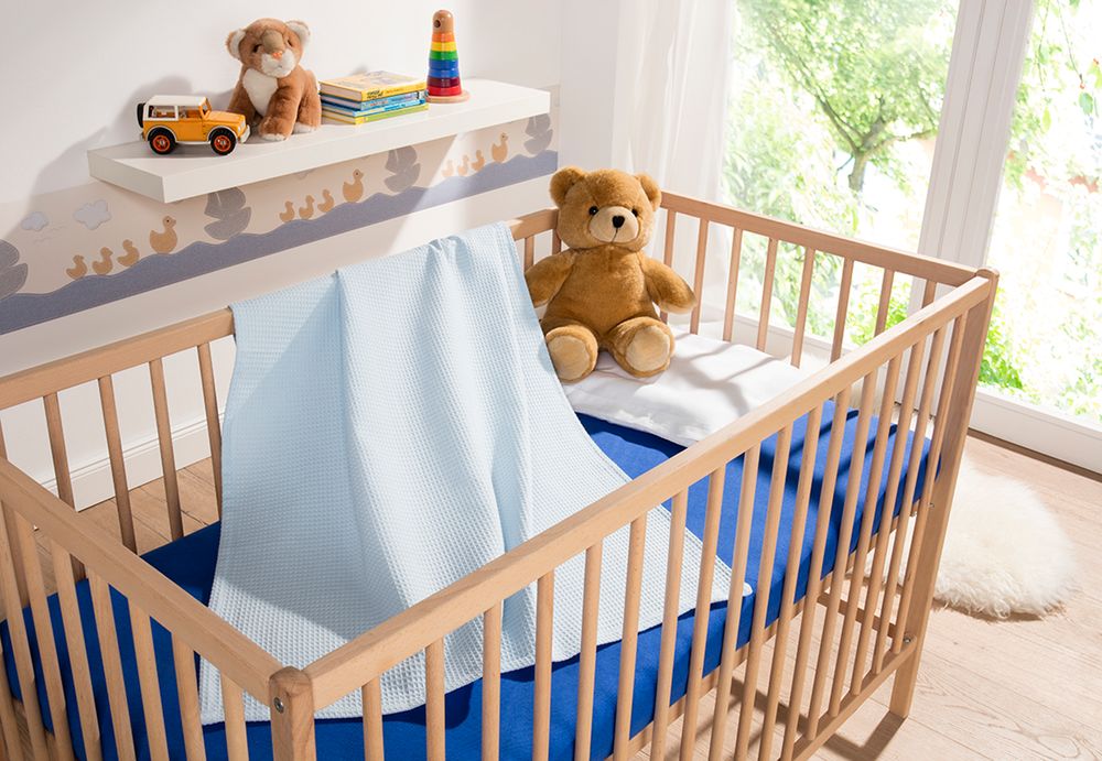 Weiche Babydecke Waffelpiqué 100% Baumwolle Hellblau