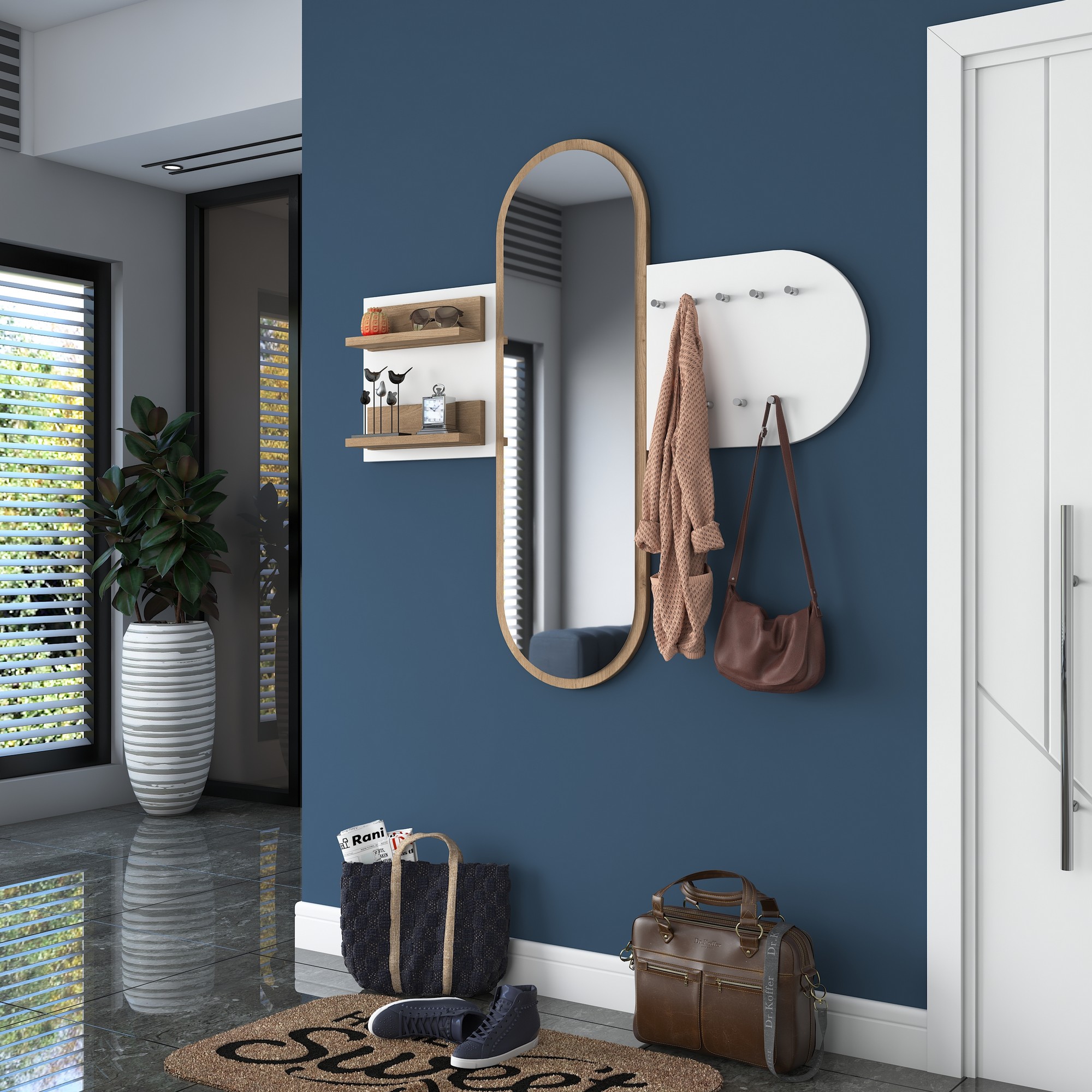 P3 Garderobe Holzfurnier Weiß