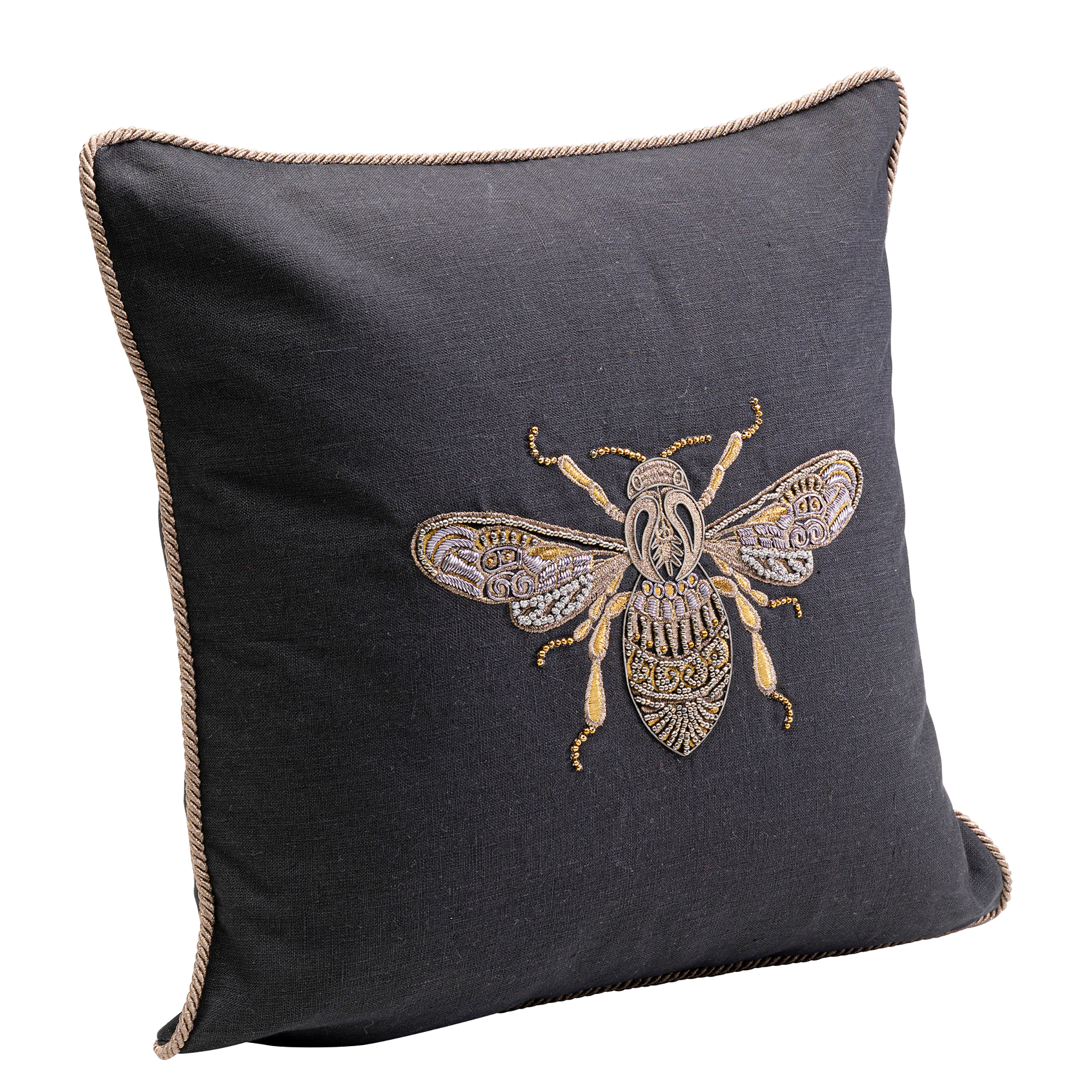Glitter Bee Decorative Pillow Linen Black