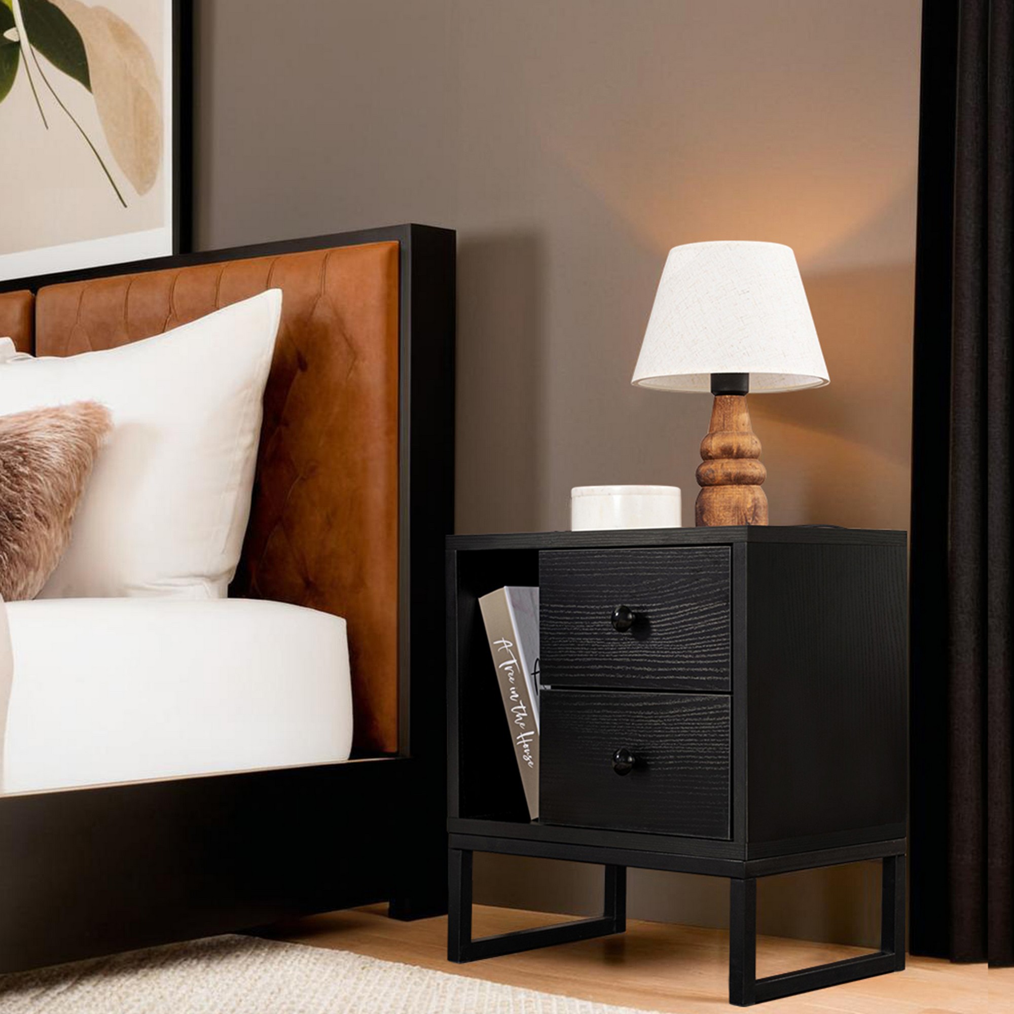 Glimmer Nightstand Black with black legs