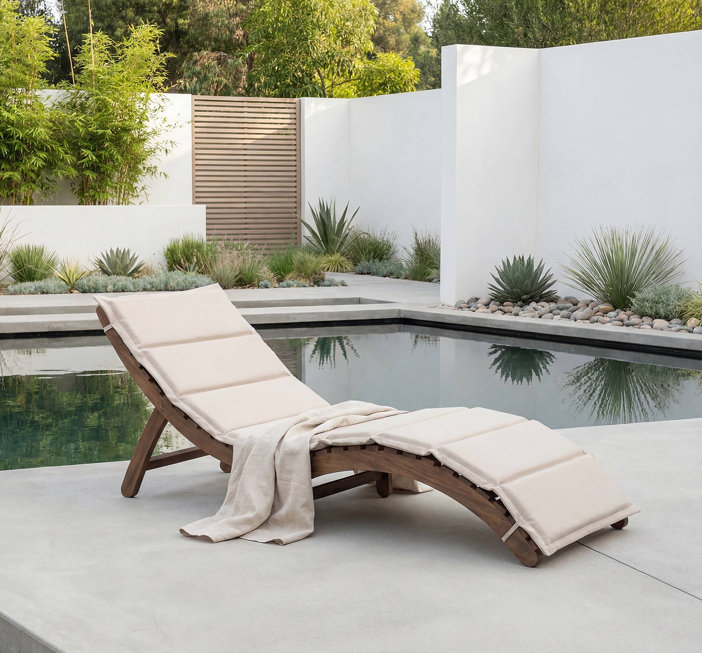 Gartenliege Yomi Klappbar Akazie Webstoff Beige