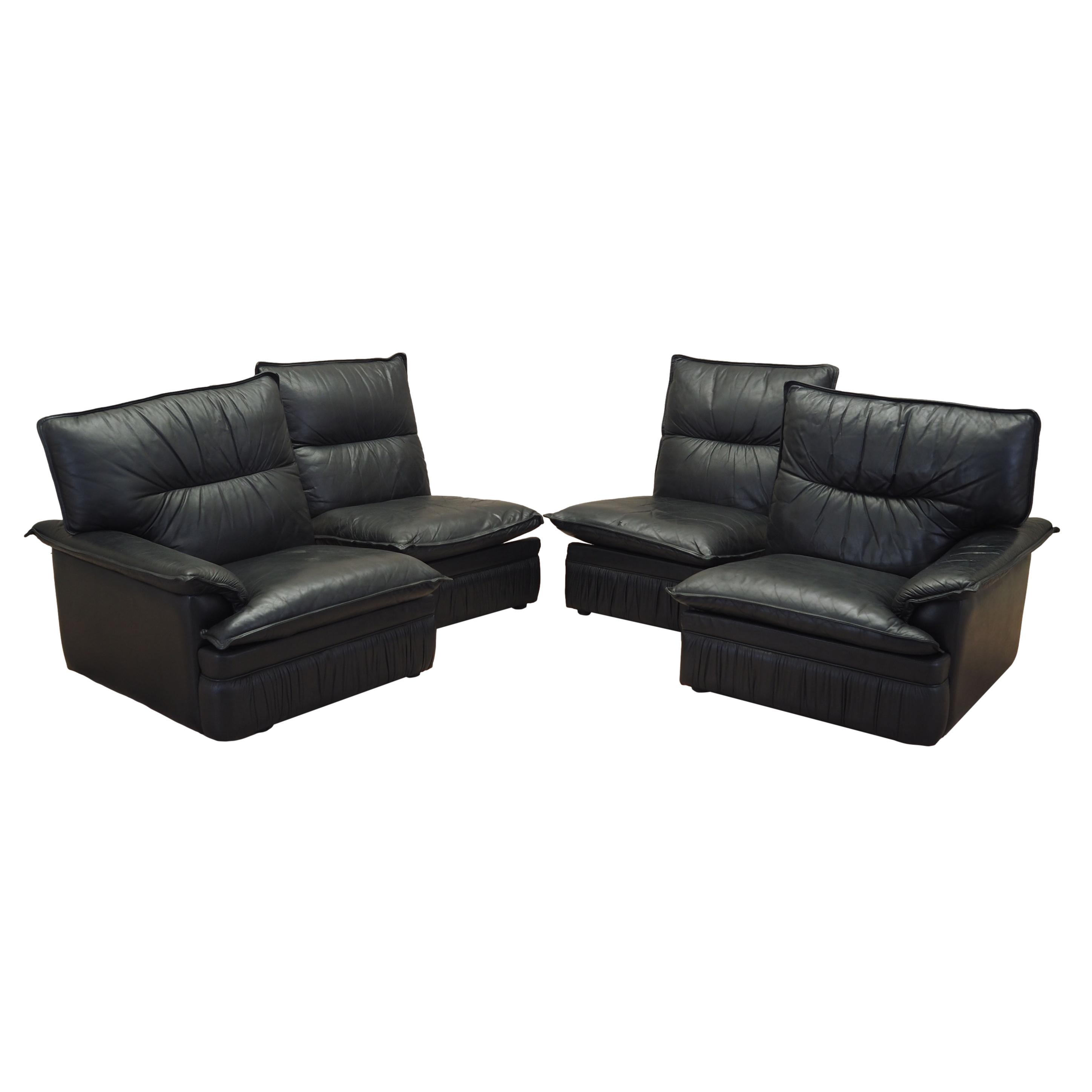 Modulares Sofa Leder Schwarz 1960er Jahre