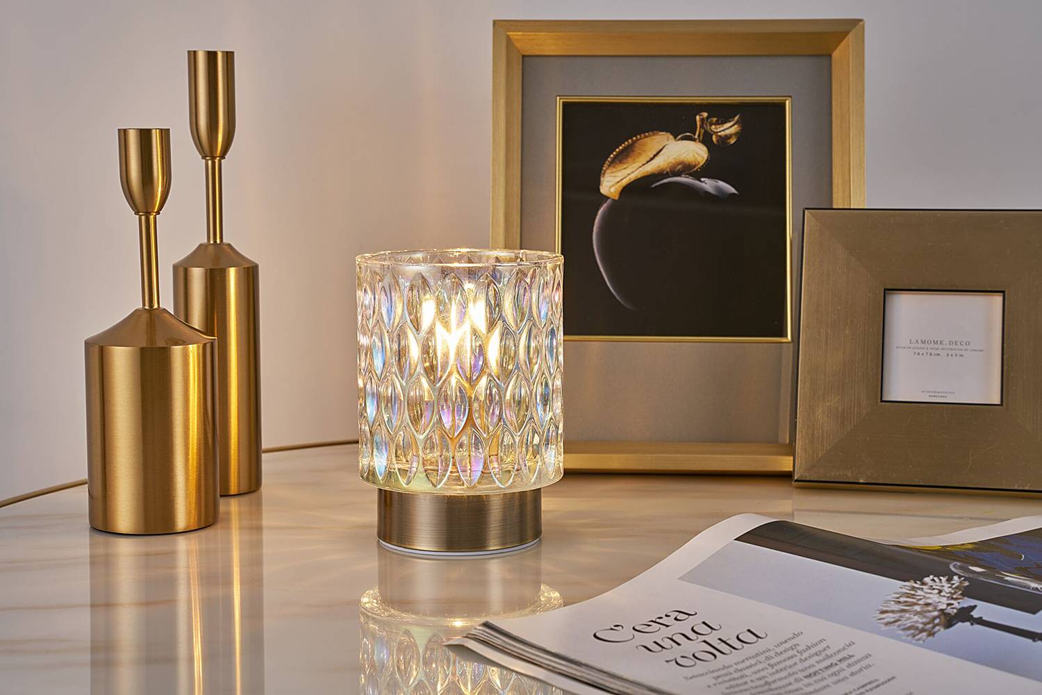 Glamour Tischleuchte Farbglas Aluminium