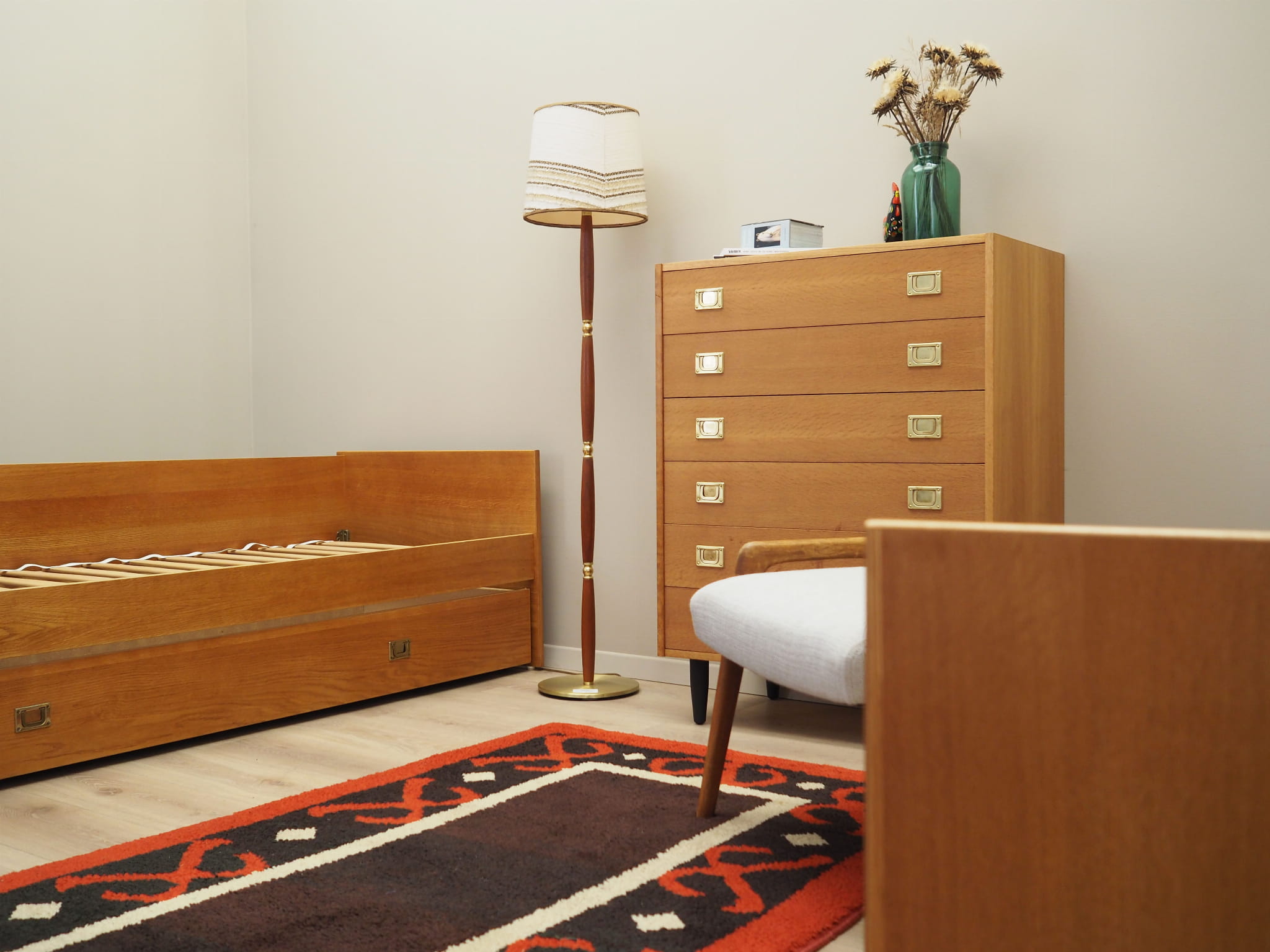 Vintage Bett Holz Braun 1970er Jahre 