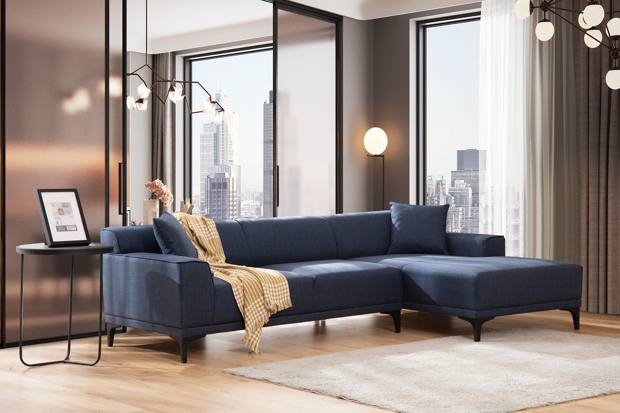 Modernes Sofa Récamiere Rechts Blau