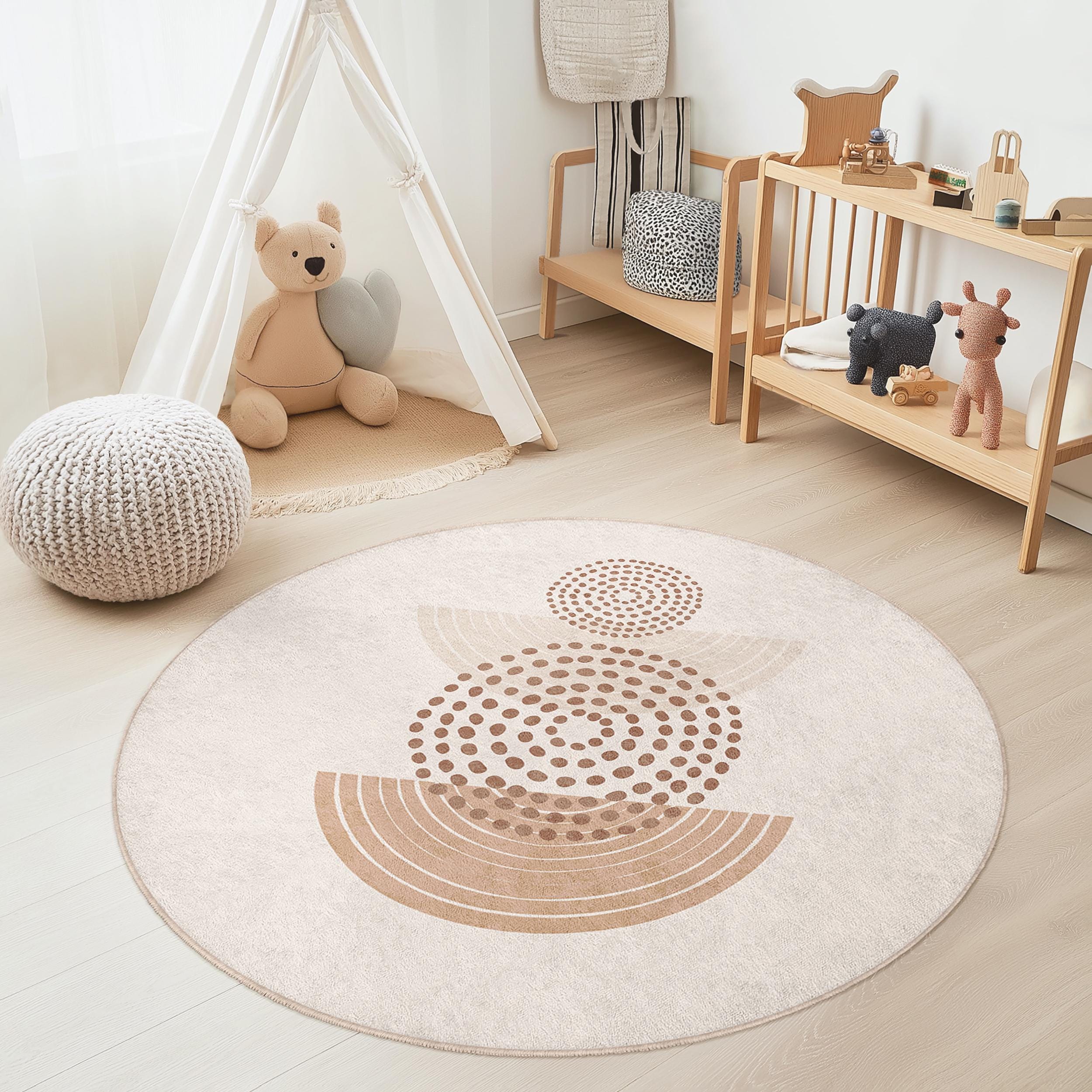 Geometric Pattern Children's Rug Multicolored Ø120cm