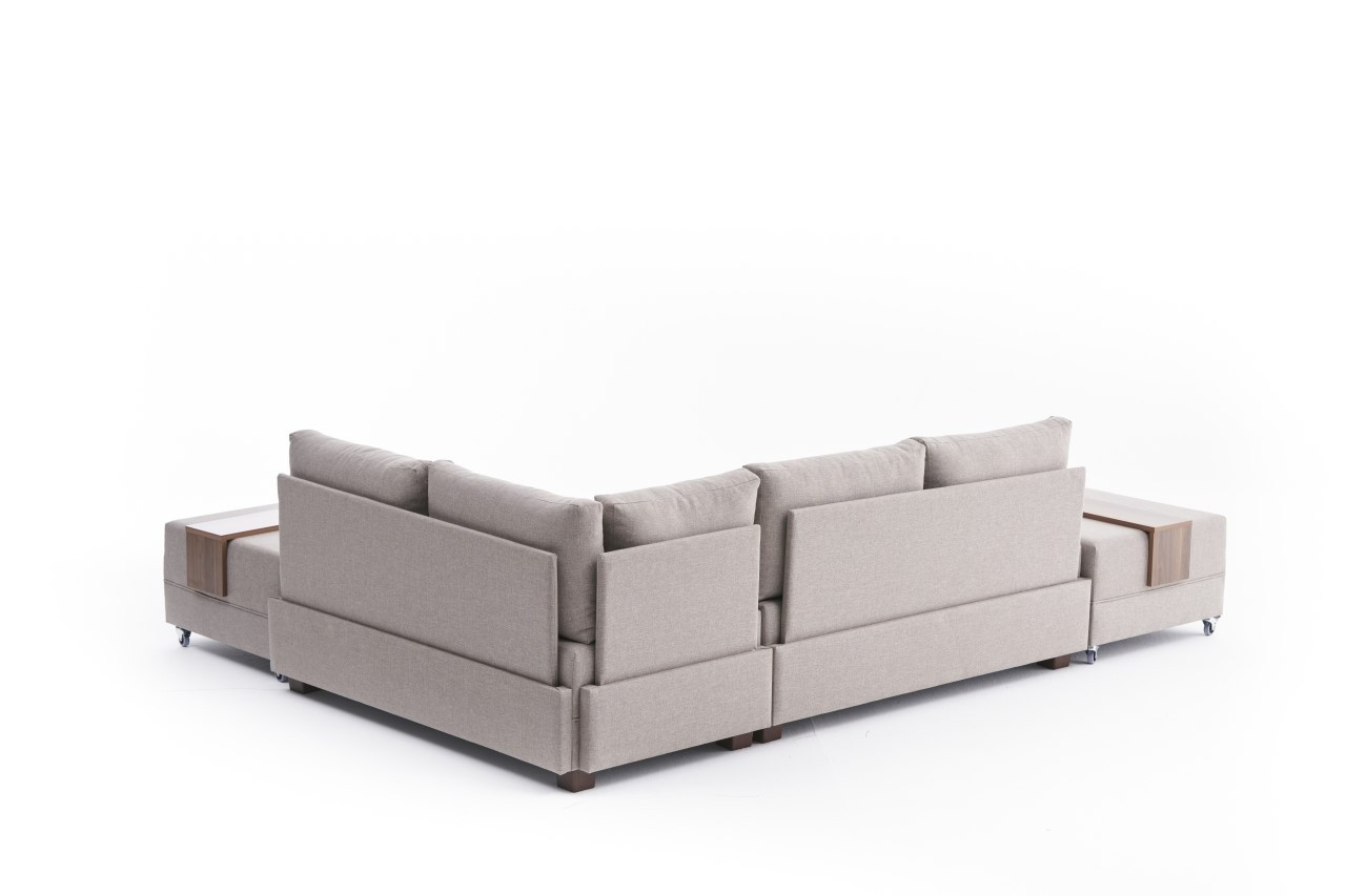 Fly Ecksofa Rechts mit 2 Hockern Creme