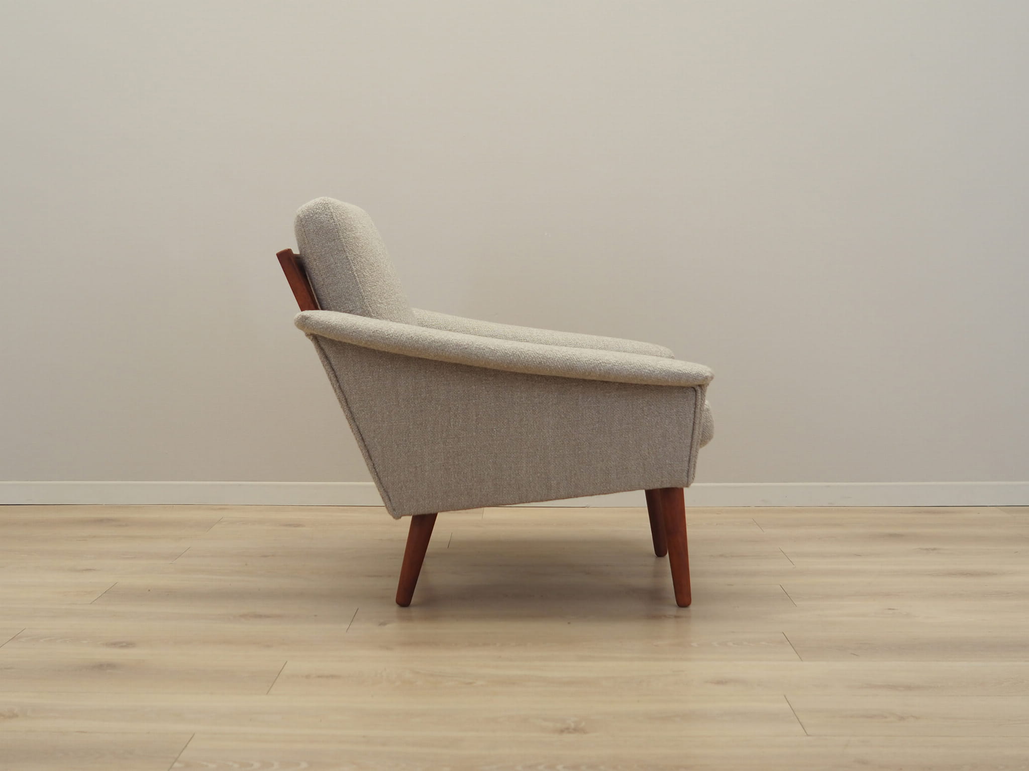 Vintage Sessel Teakholz Textil Grau 1970er Jahre