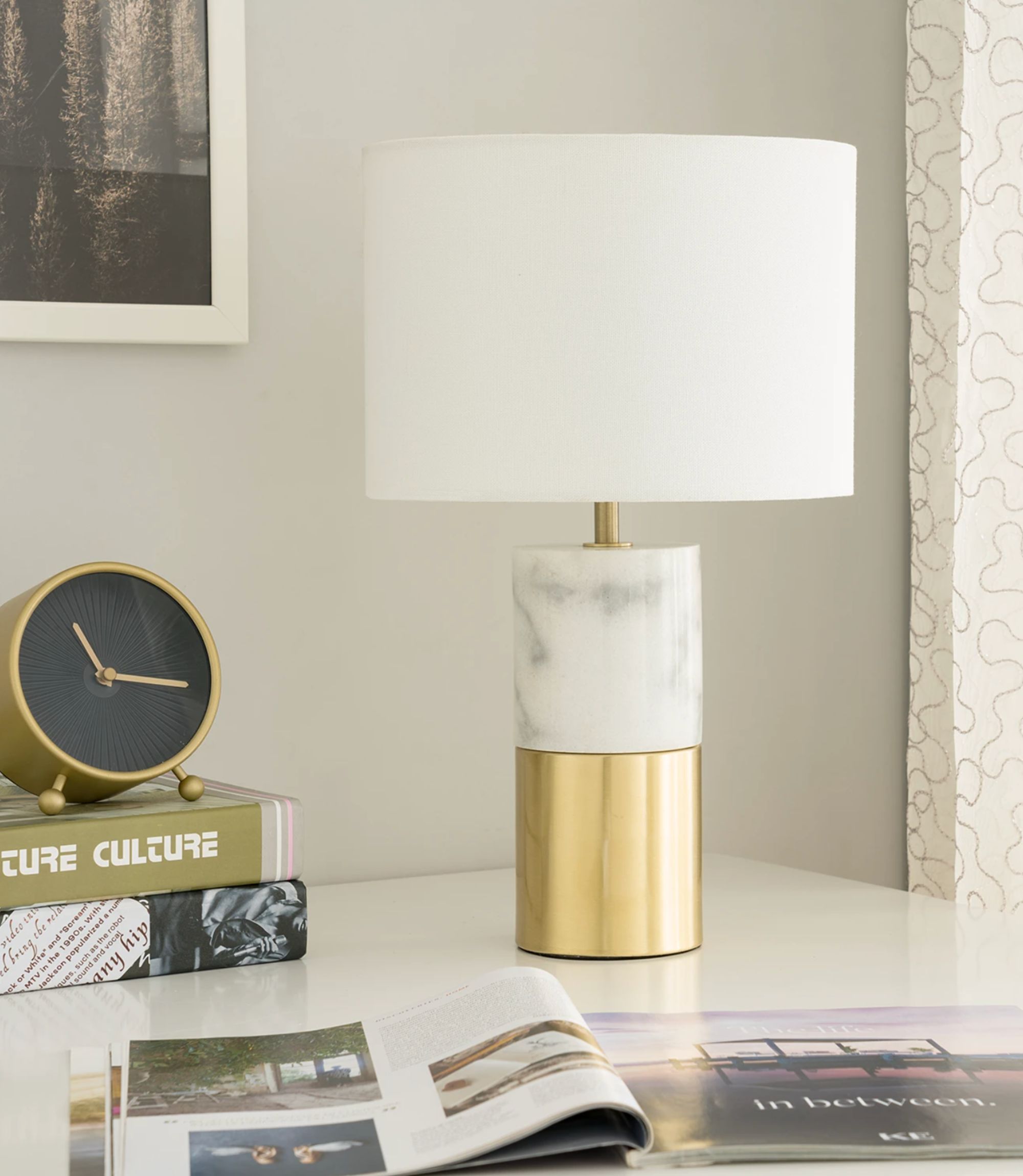 Tischleuchte Hege Leinen / Marmor 1-flammig