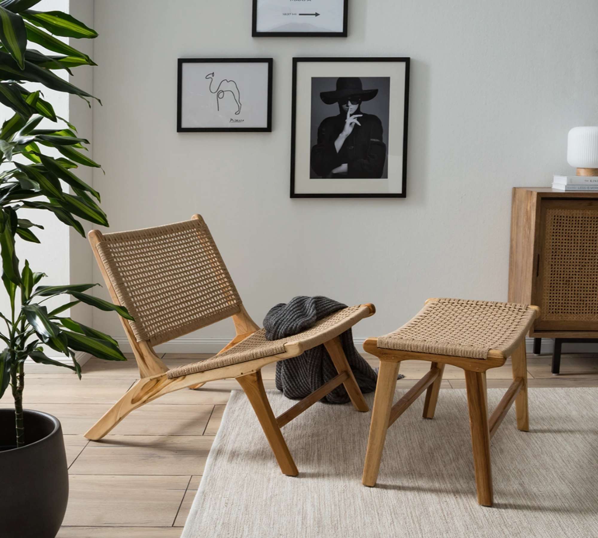 Hocker Teakholz Sisal Natur