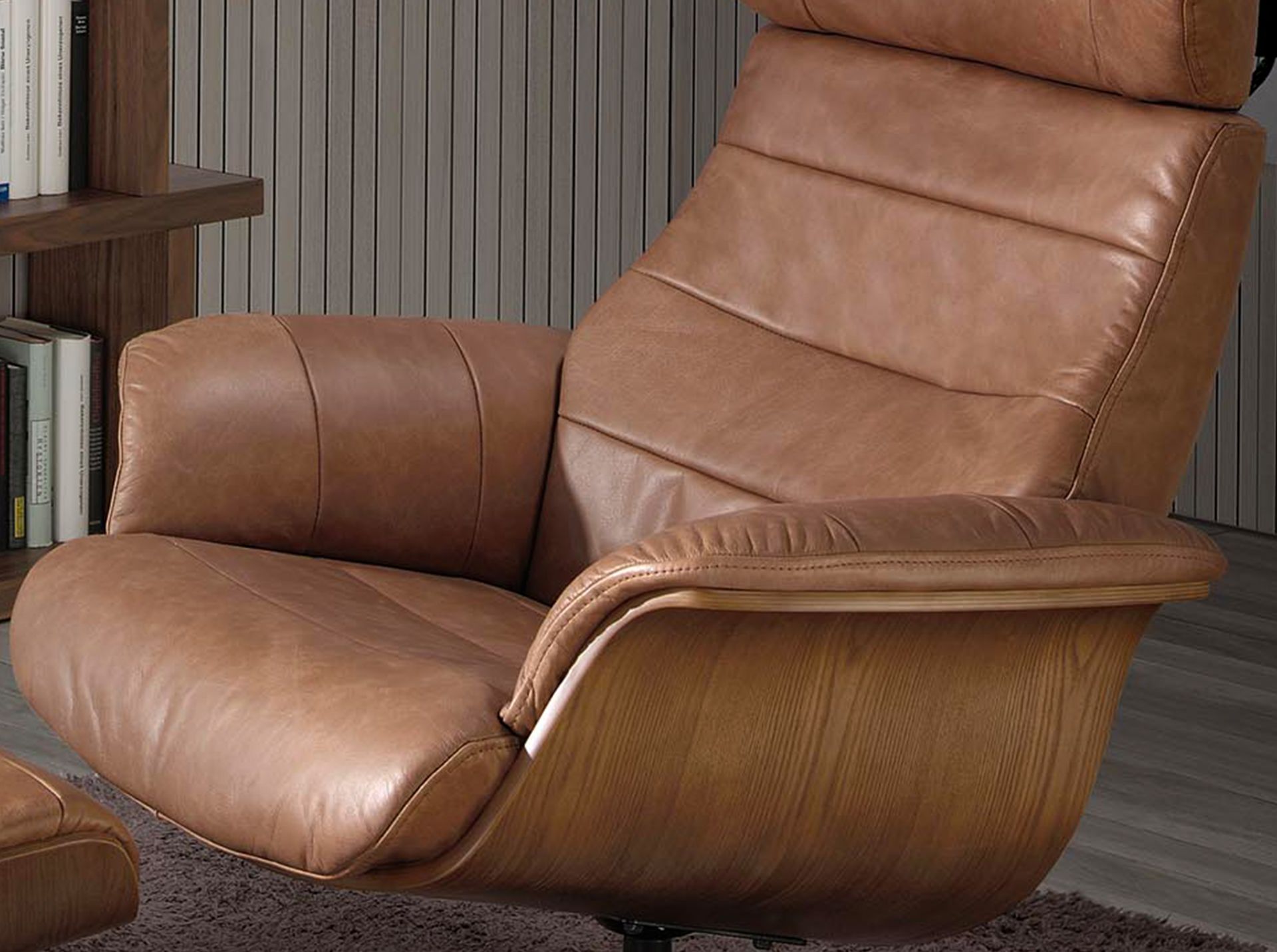 Reclining swivel armchair in brown leather 5083