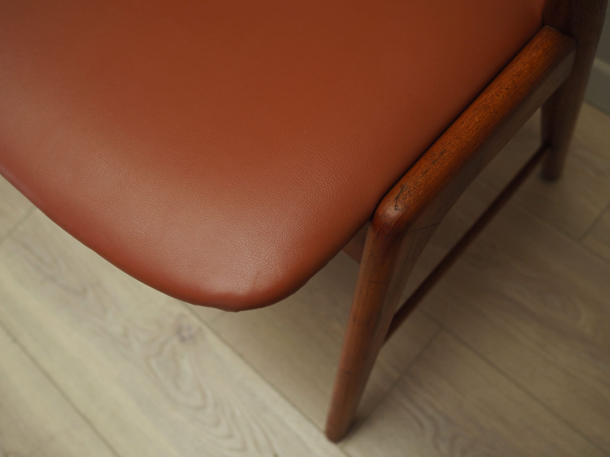 4x Chair Teak Wood Faux Leather Beige 1970s