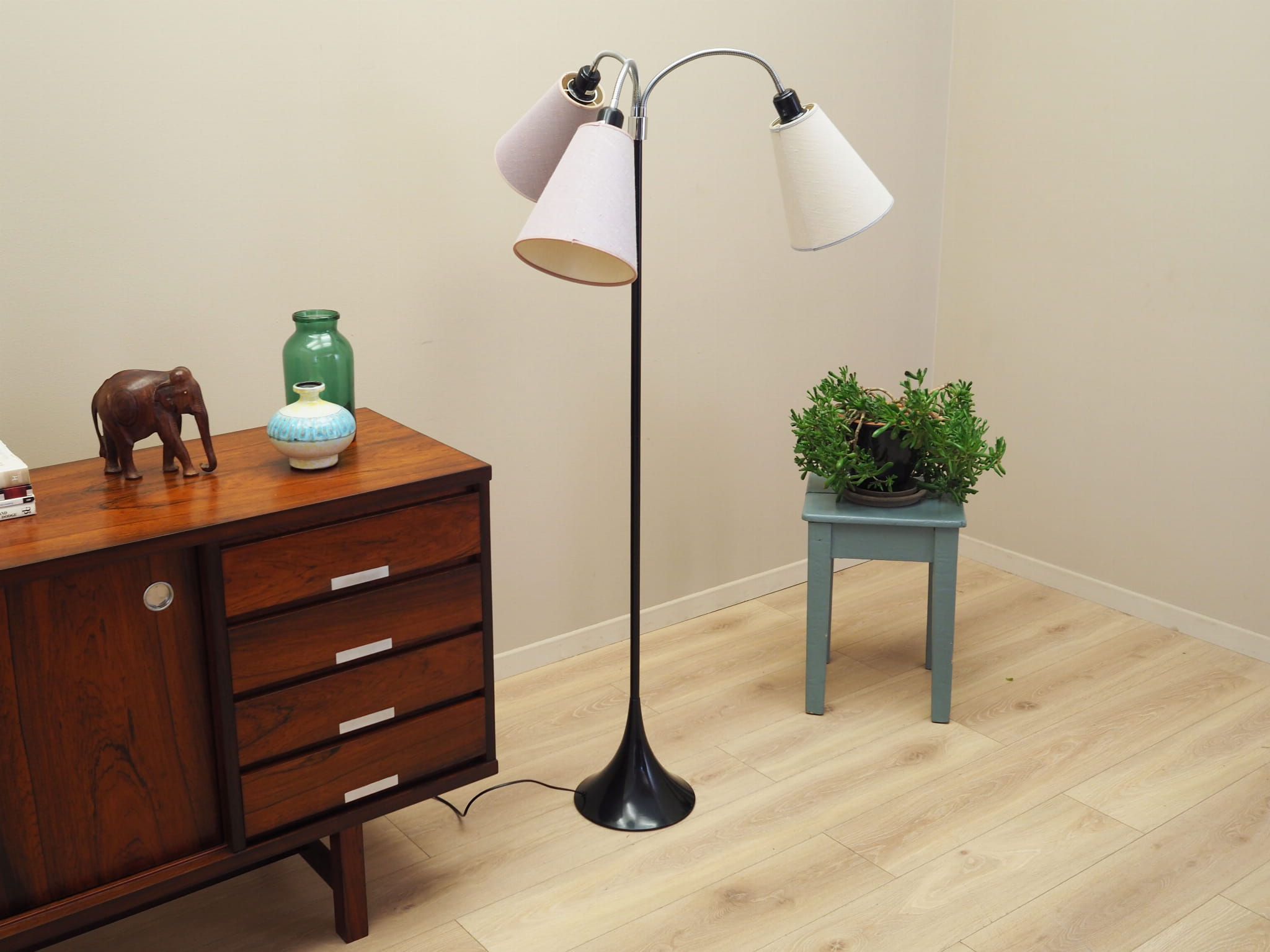 Vintage floor lamp metal textile white 1970s