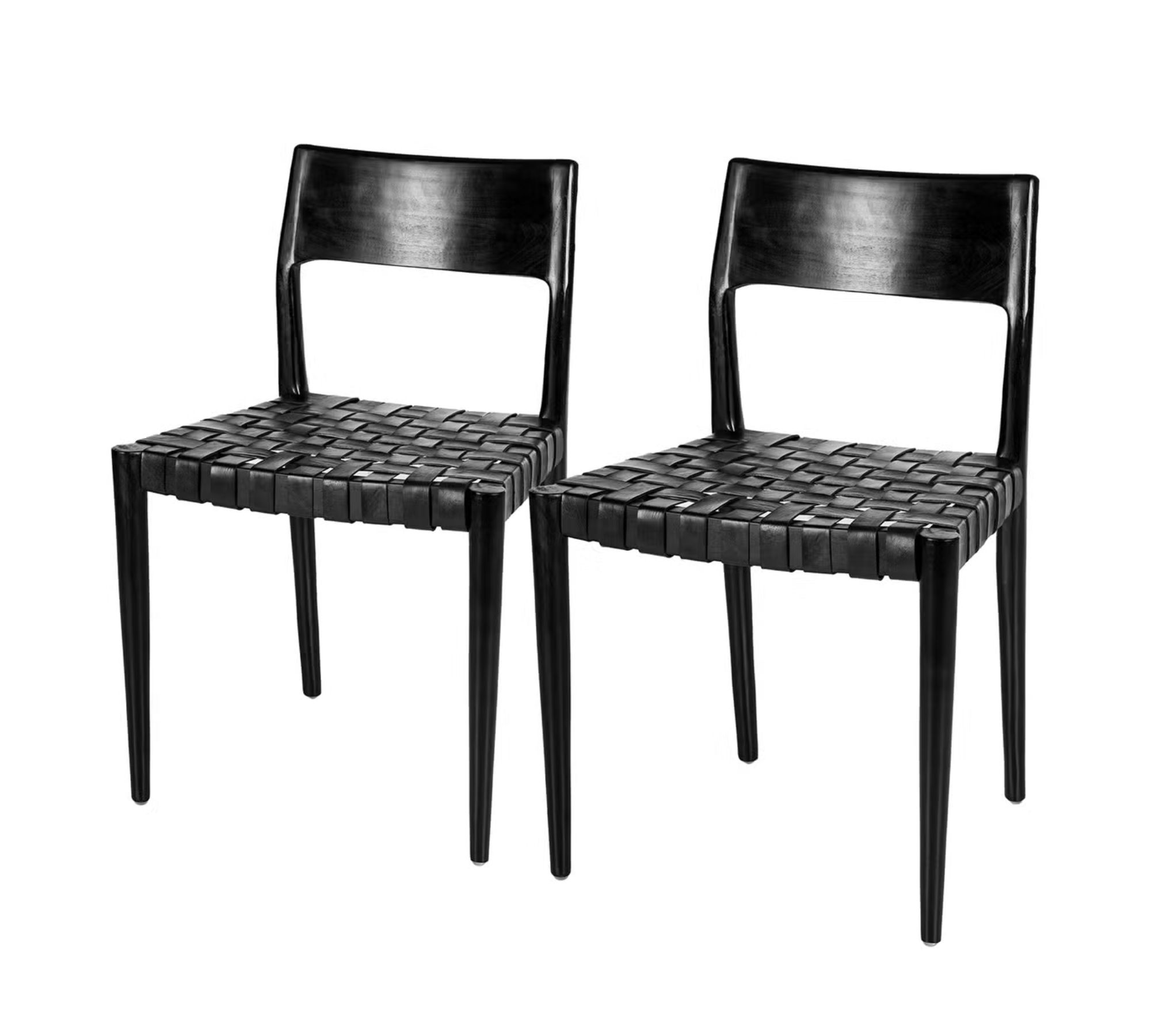 2x Esszimmerstuhl Teakholz Leder Schwarz