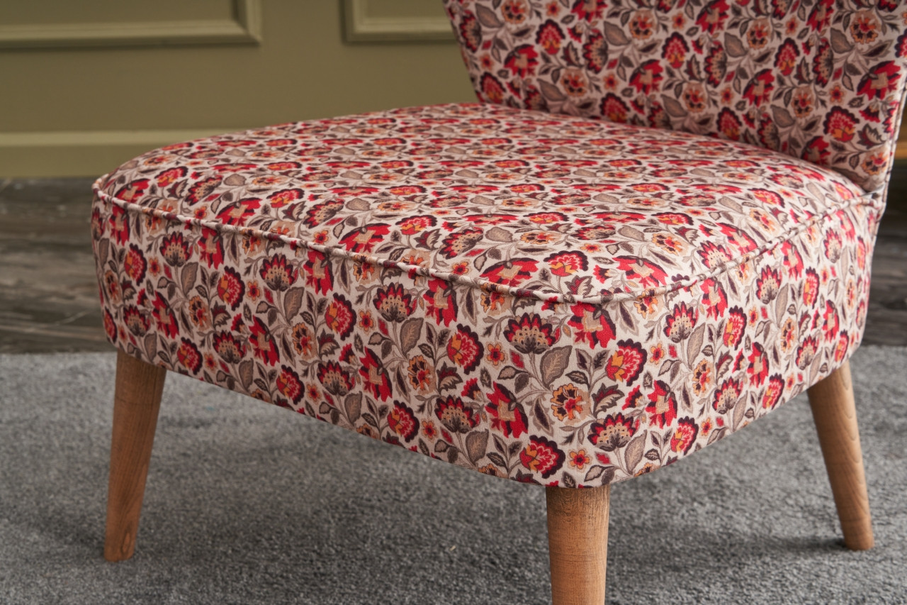 Ohrensessel Textil Holzfurnier Rot Gemustert