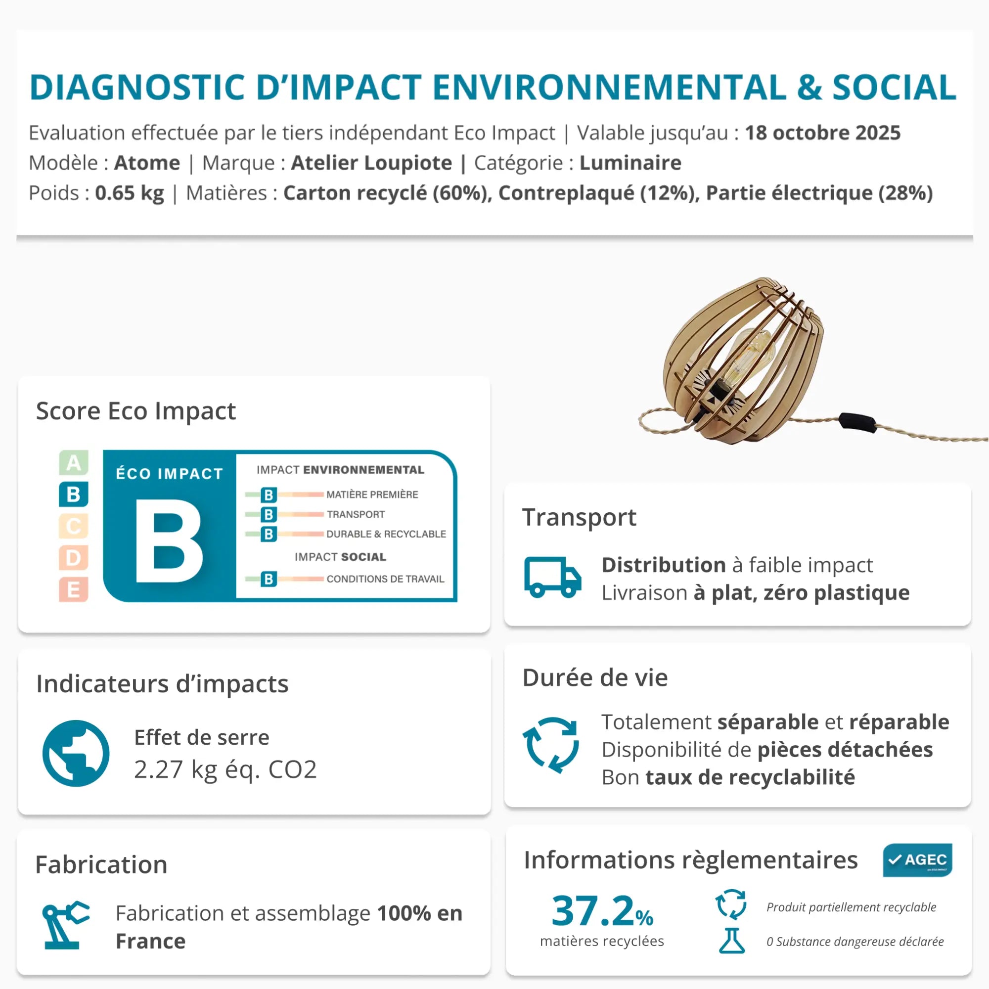 Atoms Table Lamp Wood 21cm