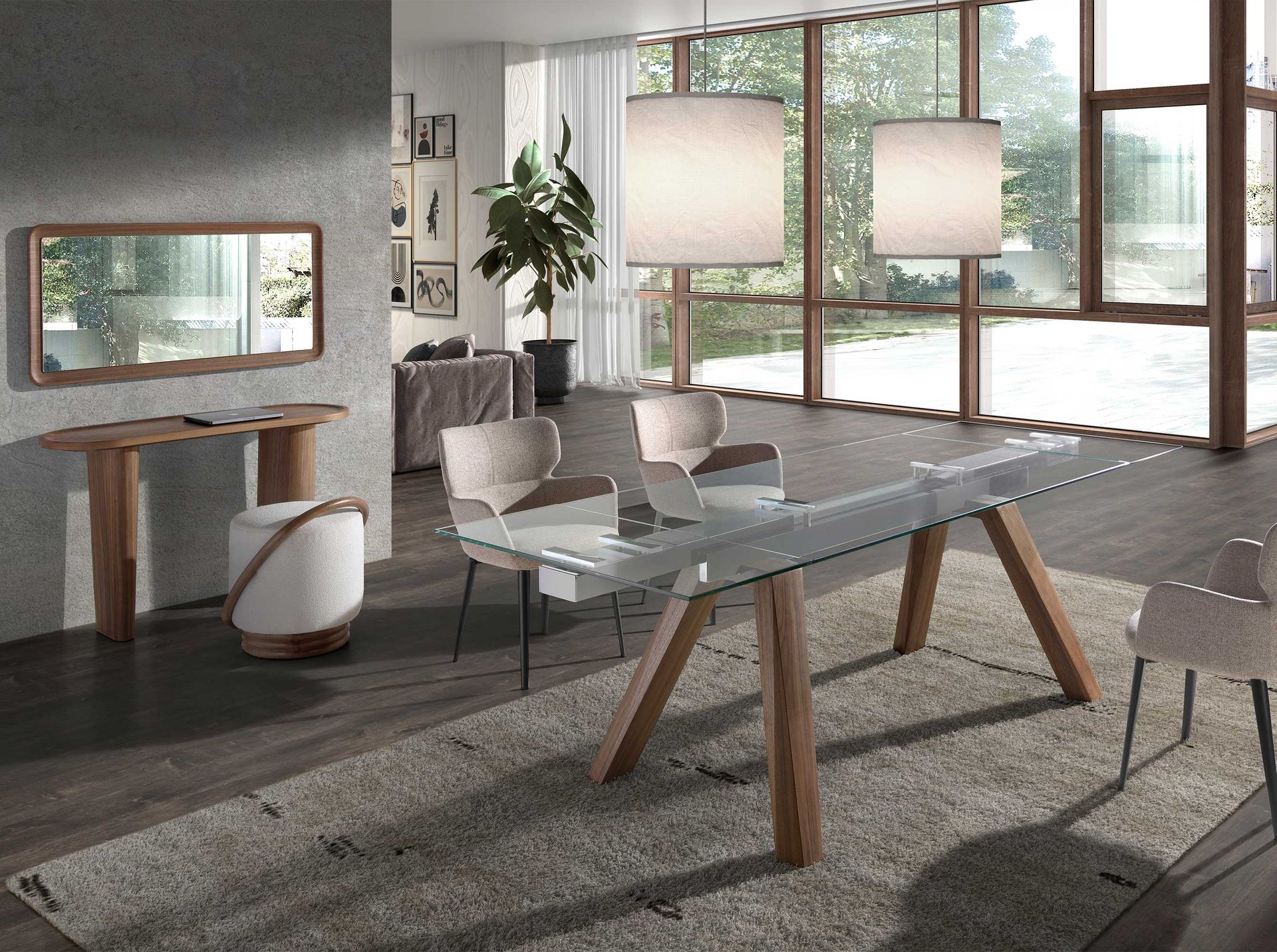 Oval console table walnut