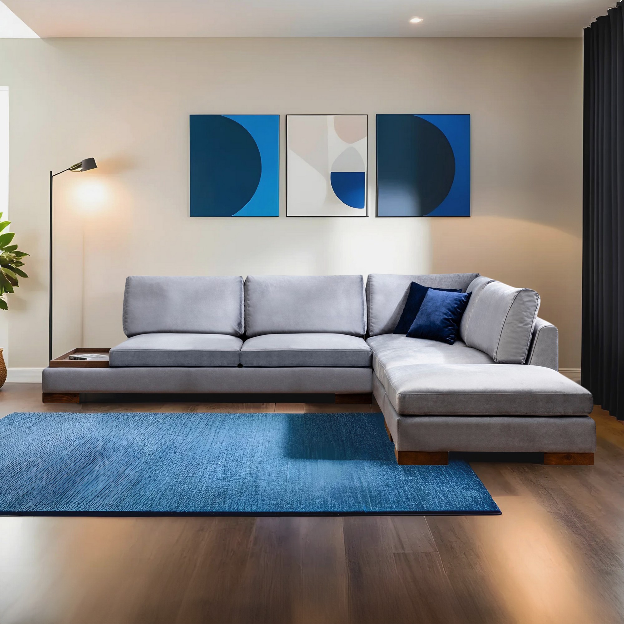 Tulip Divano angolare destro con pouf grigio scuro