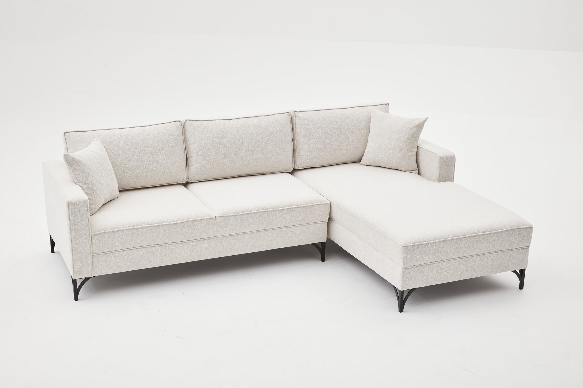 Lima Sofa Récmaiere Rechts Creme mit schwarzen Beinen