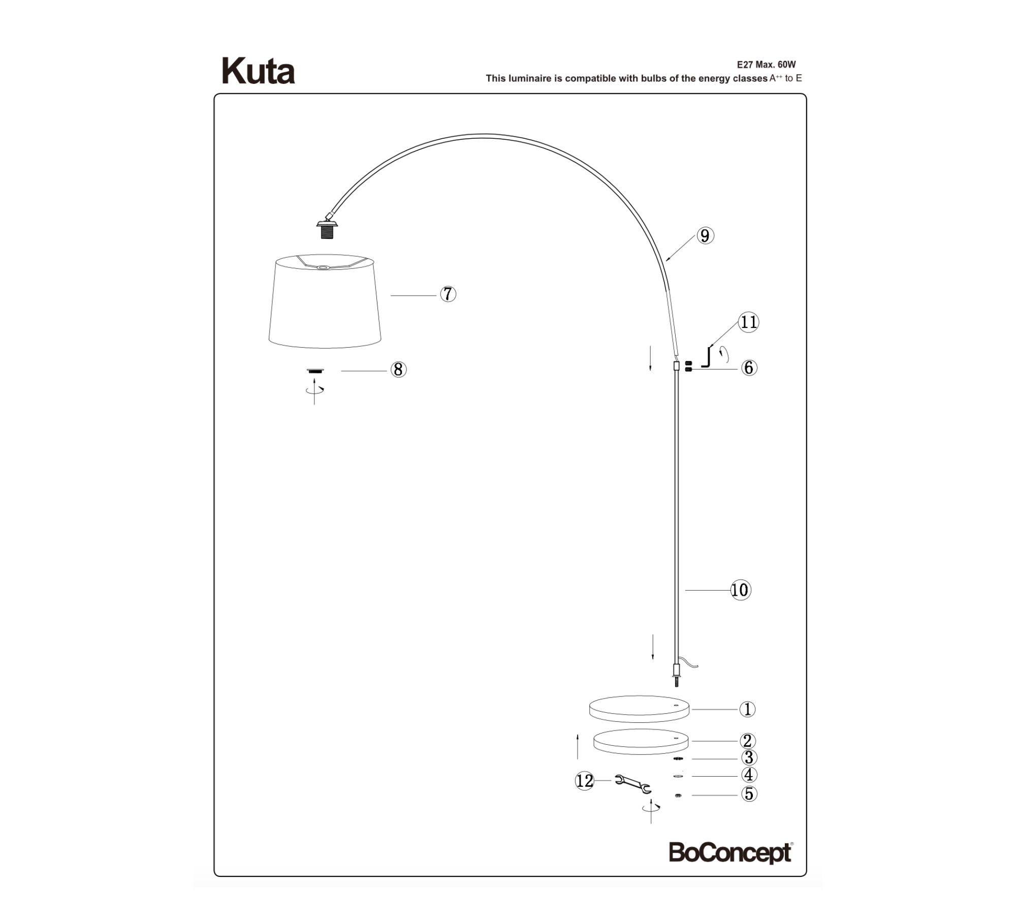 Kuta Stehlampe Metall Schwarz 