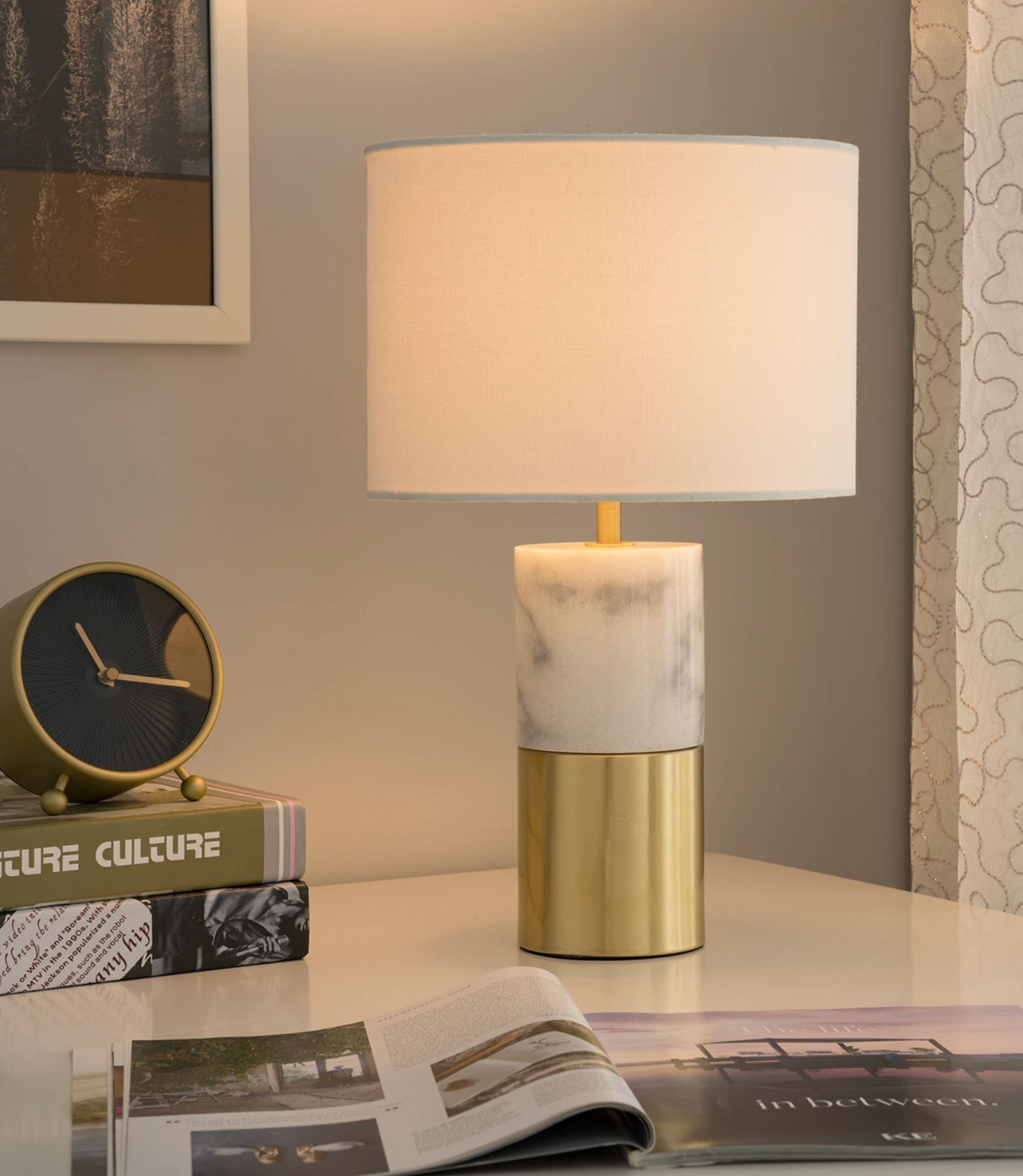 Tischleuchte Hege Leinen / Marmor 1-flammig