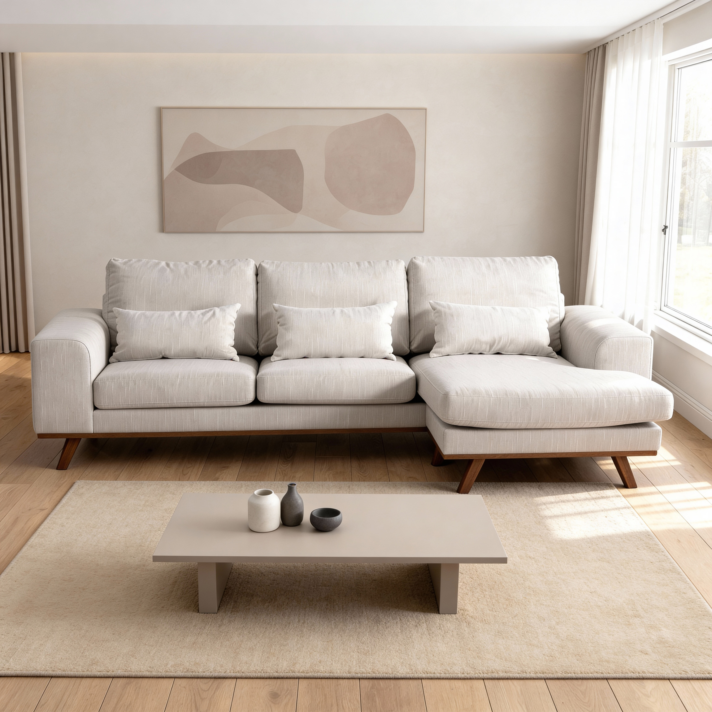 Ecksofa Japandi 3-Sitzer Beige