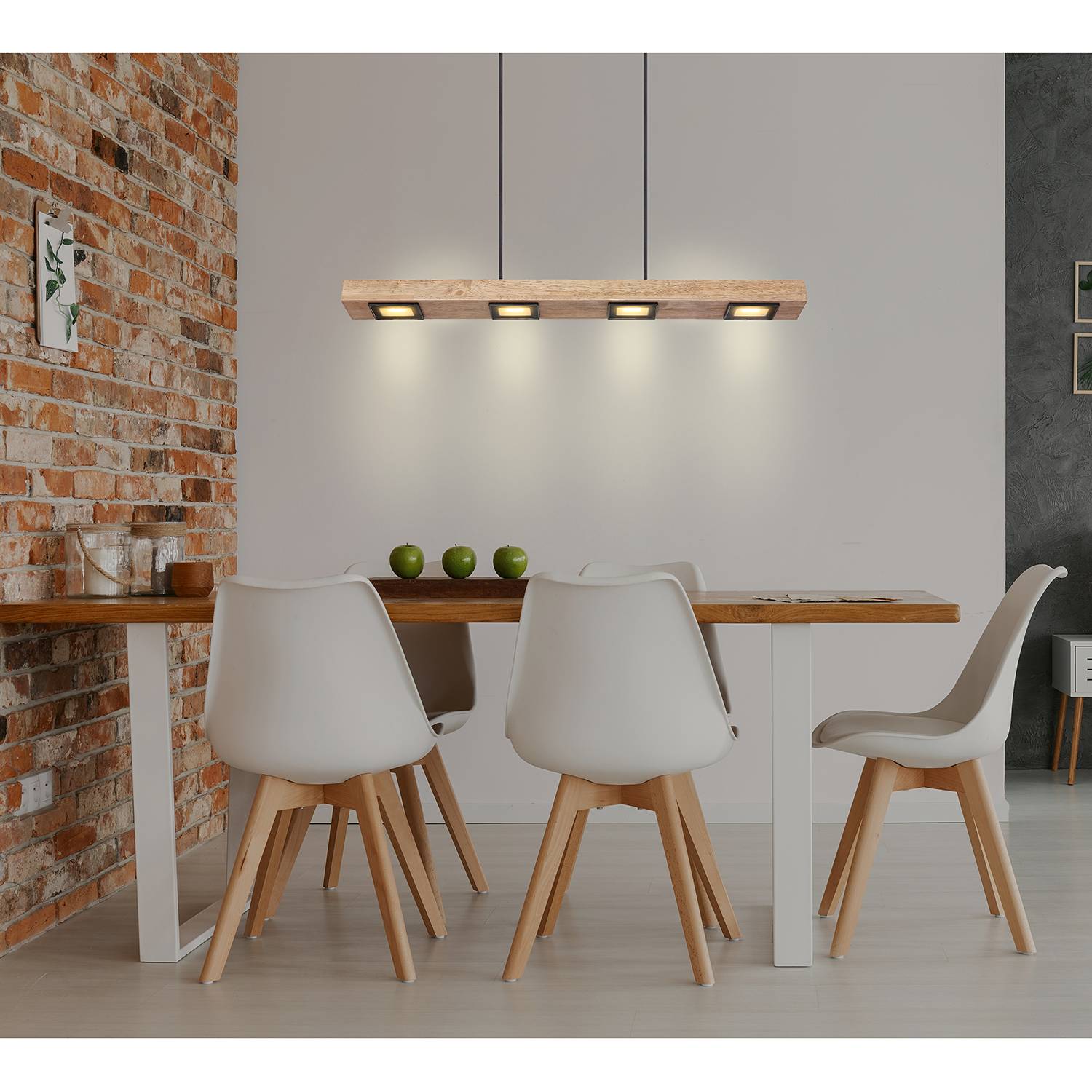 LED pendant lamp Joya iron oak solid wood black