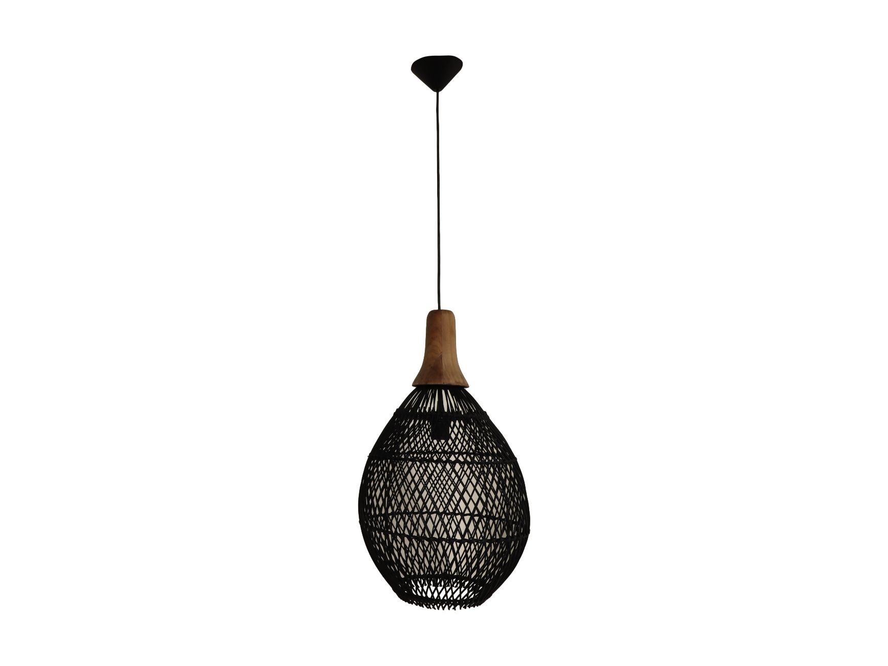 Hängelampe Teakholz Rattan Schwarz