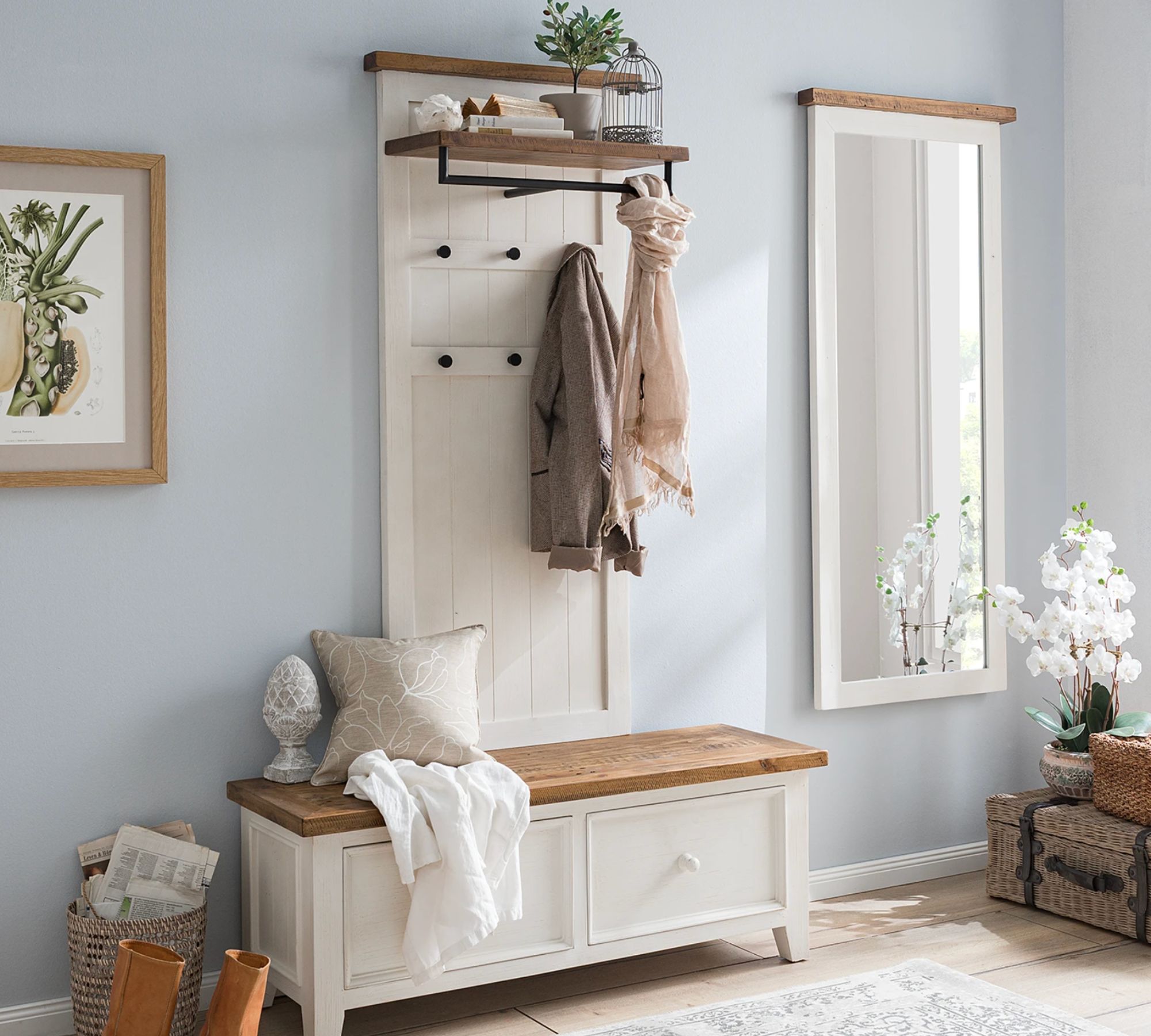 Wandgarderobe Massivholz Weiß