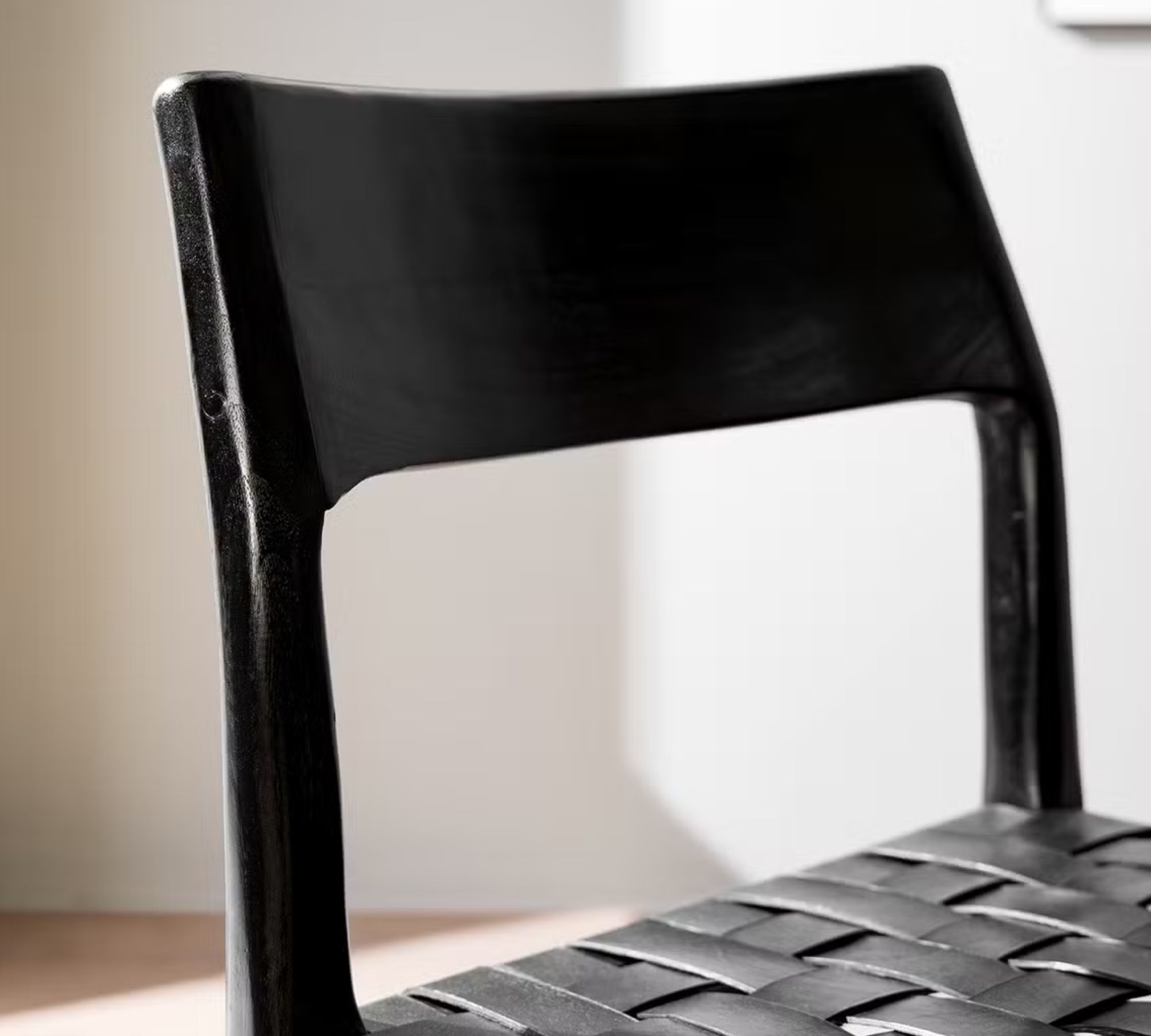 2x Esszimmerstuhl Teakholz Leder Schwarz