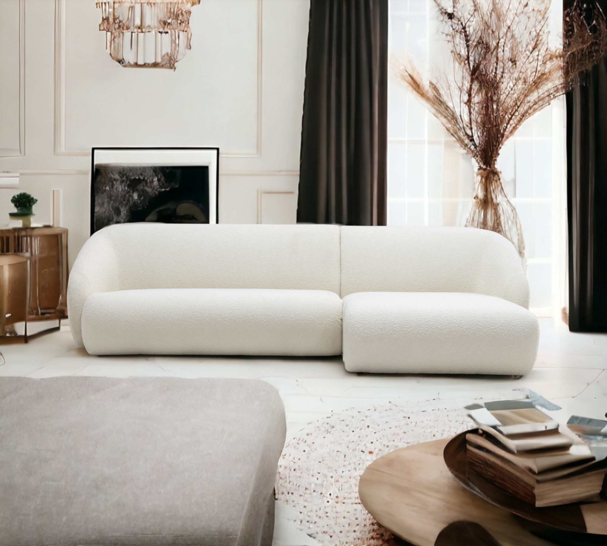 Blanca 3-Sitzer Sofa Récamiere Rechts Bouclé Off White