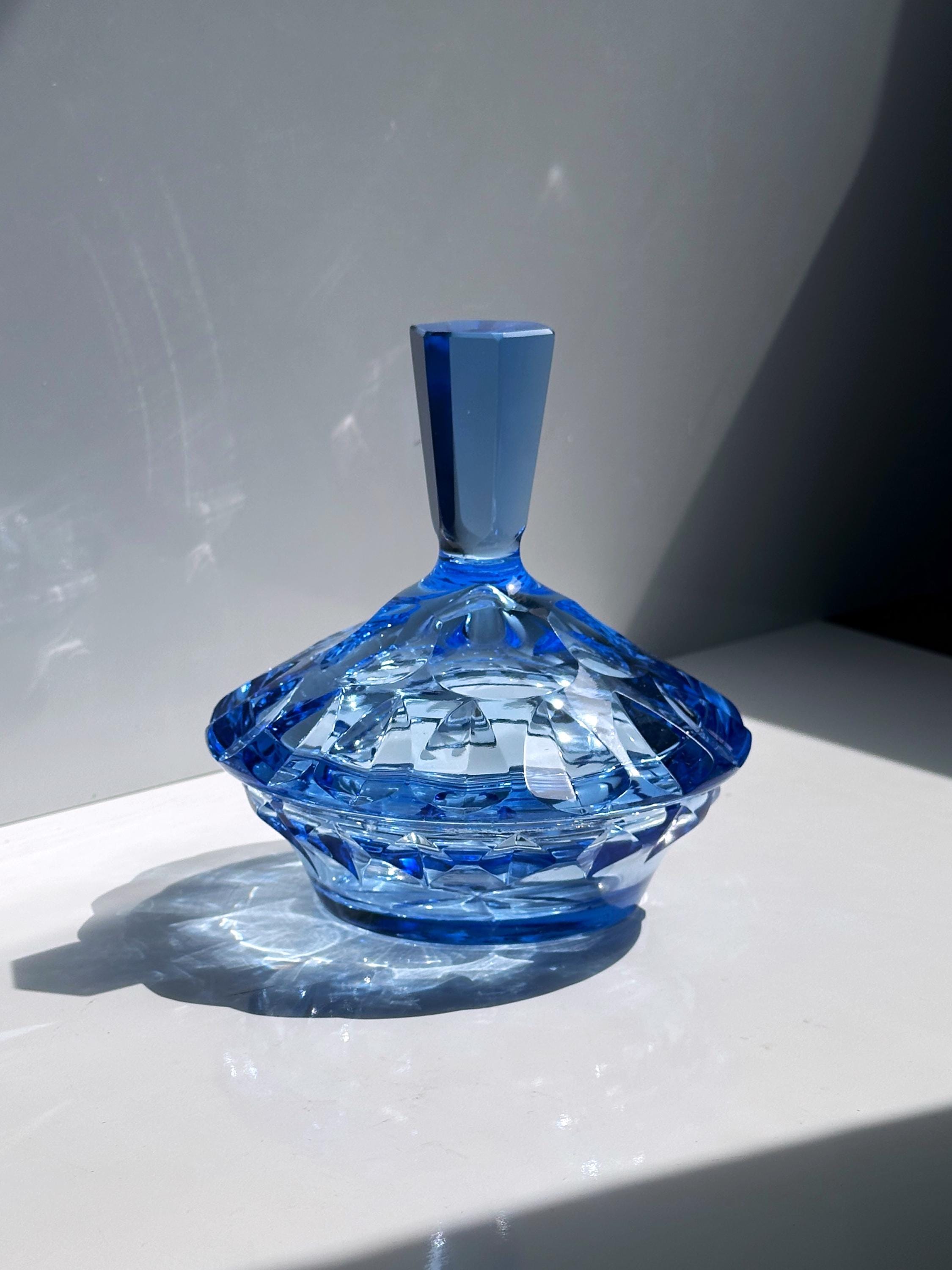 Vintage Candy Dish Crystal Glass Blue 1930s