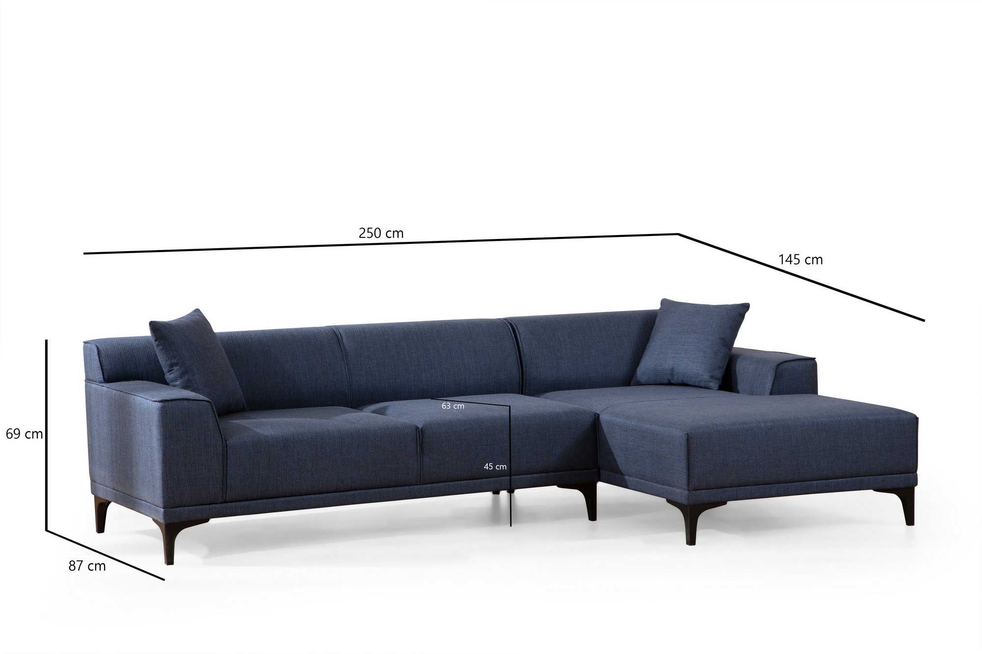 Modernes Sofa Récamiere Rechts Blau