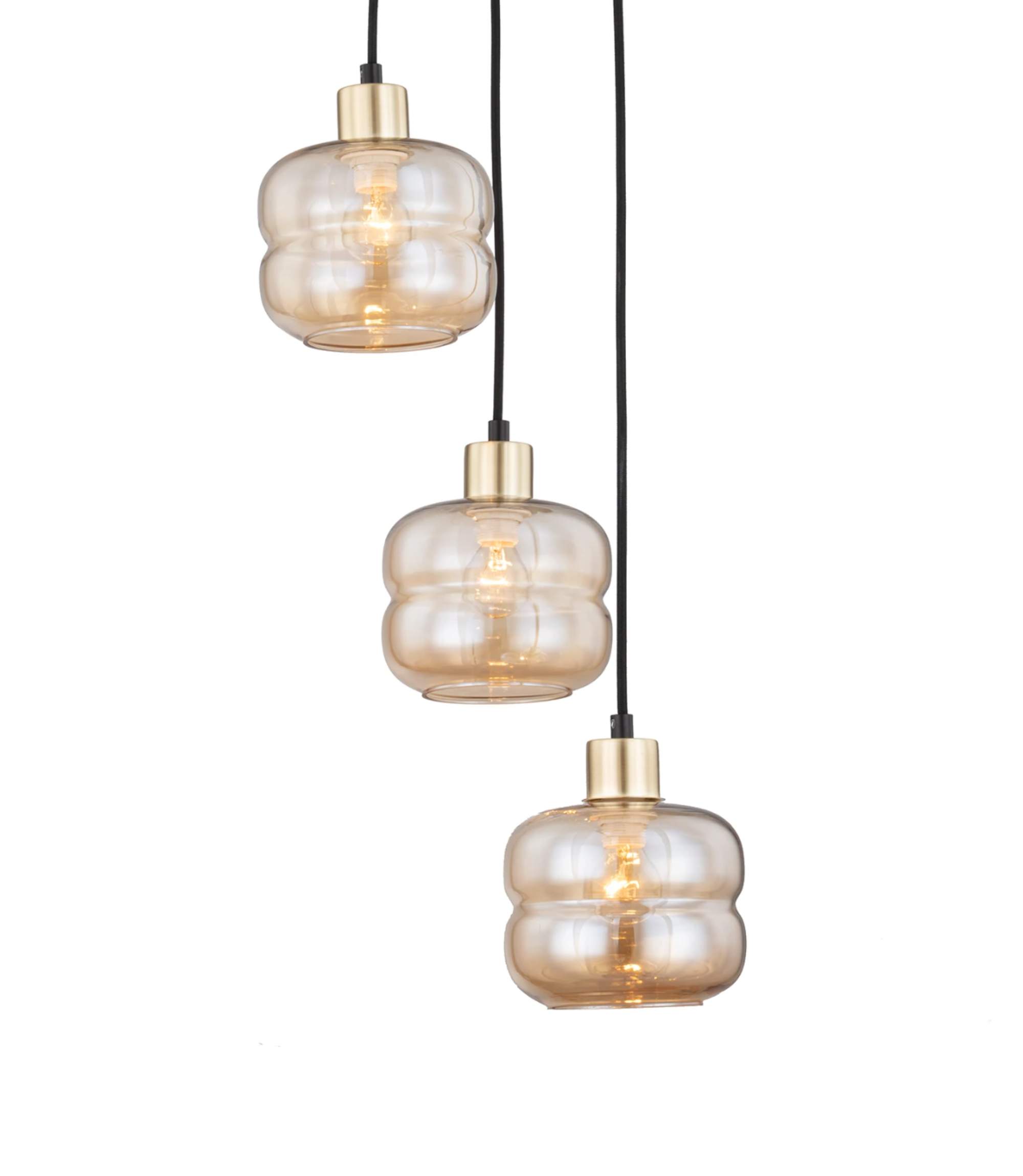 Pendelleuchte 3-flammig Glas Metall Gold