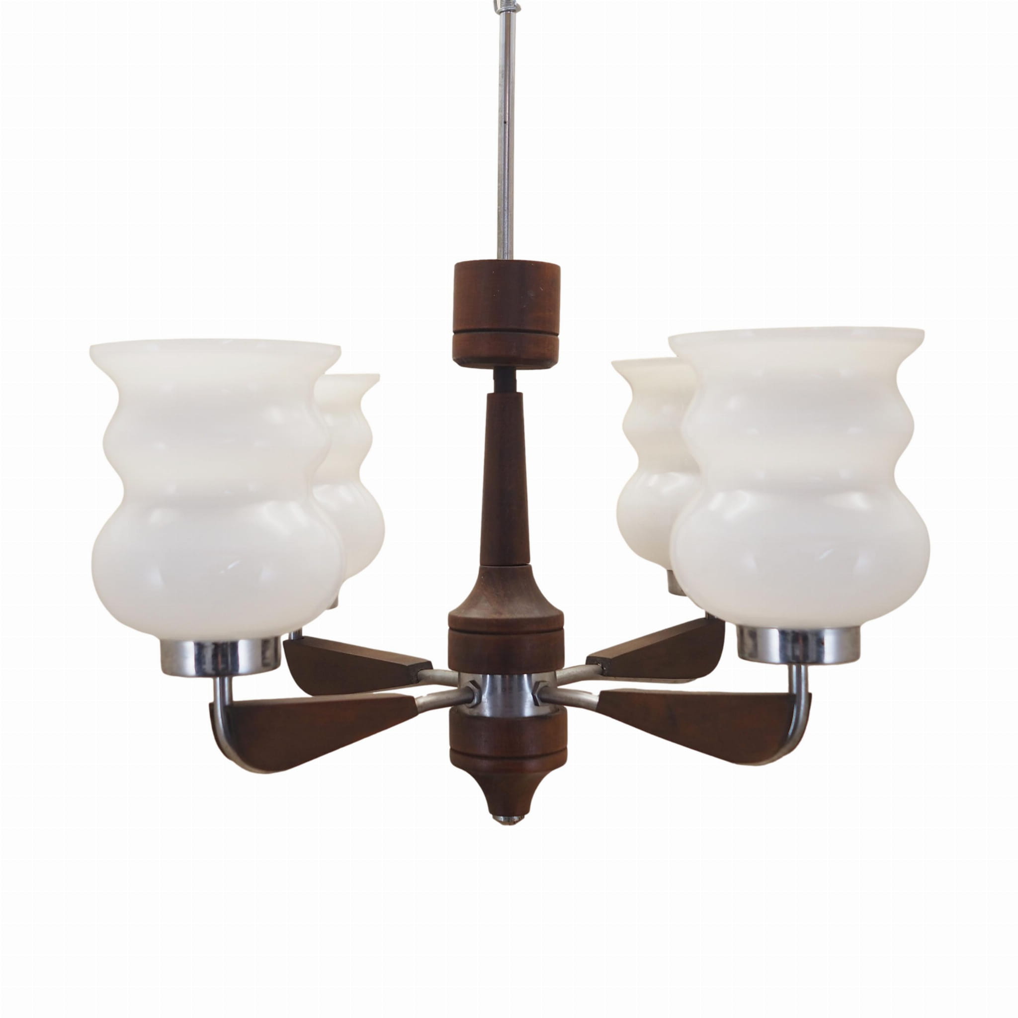 Vintage chandelier wood glass brown 1970s