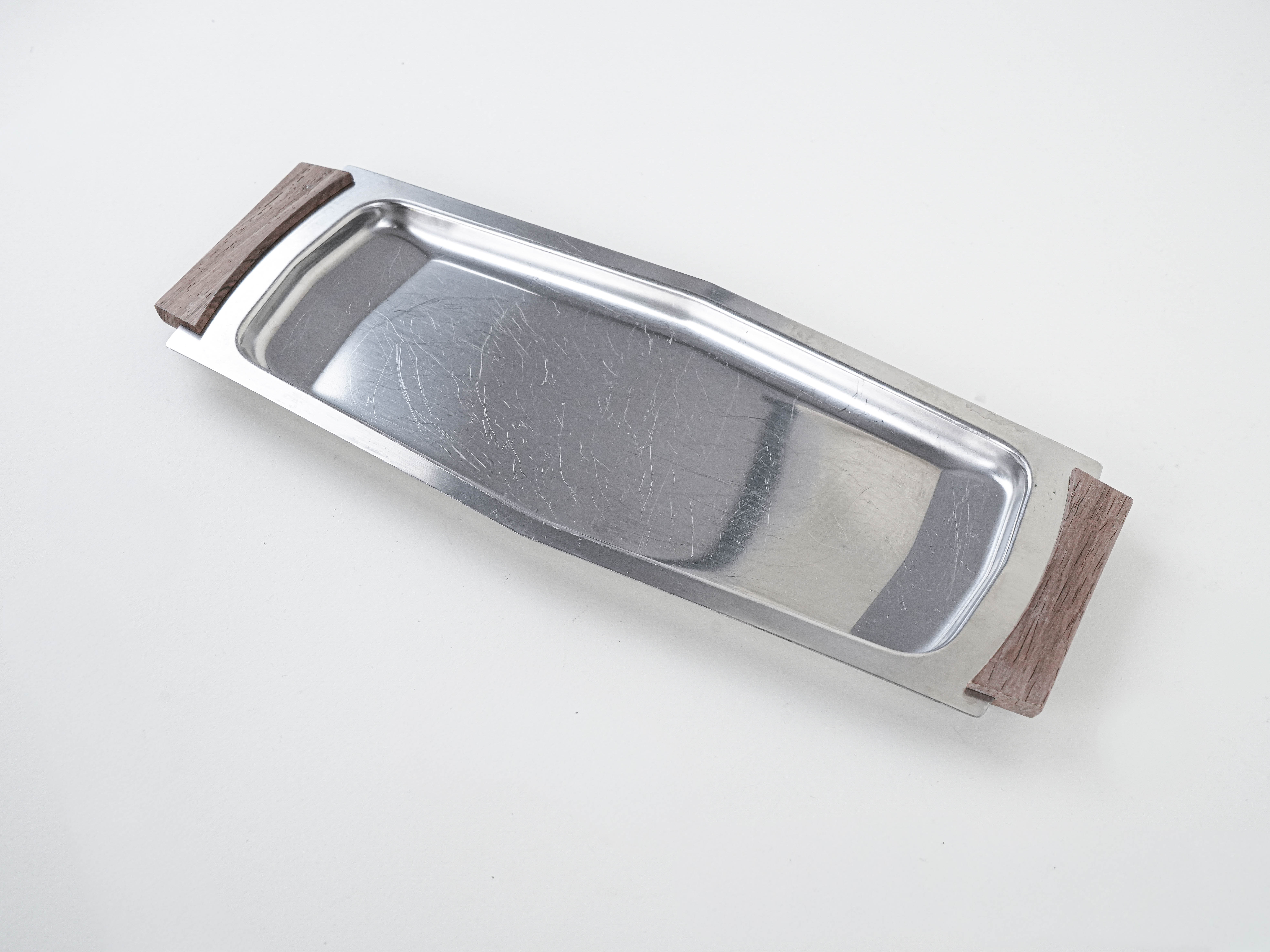 Rechteckiges Edelstahltablett 1970er Jahre