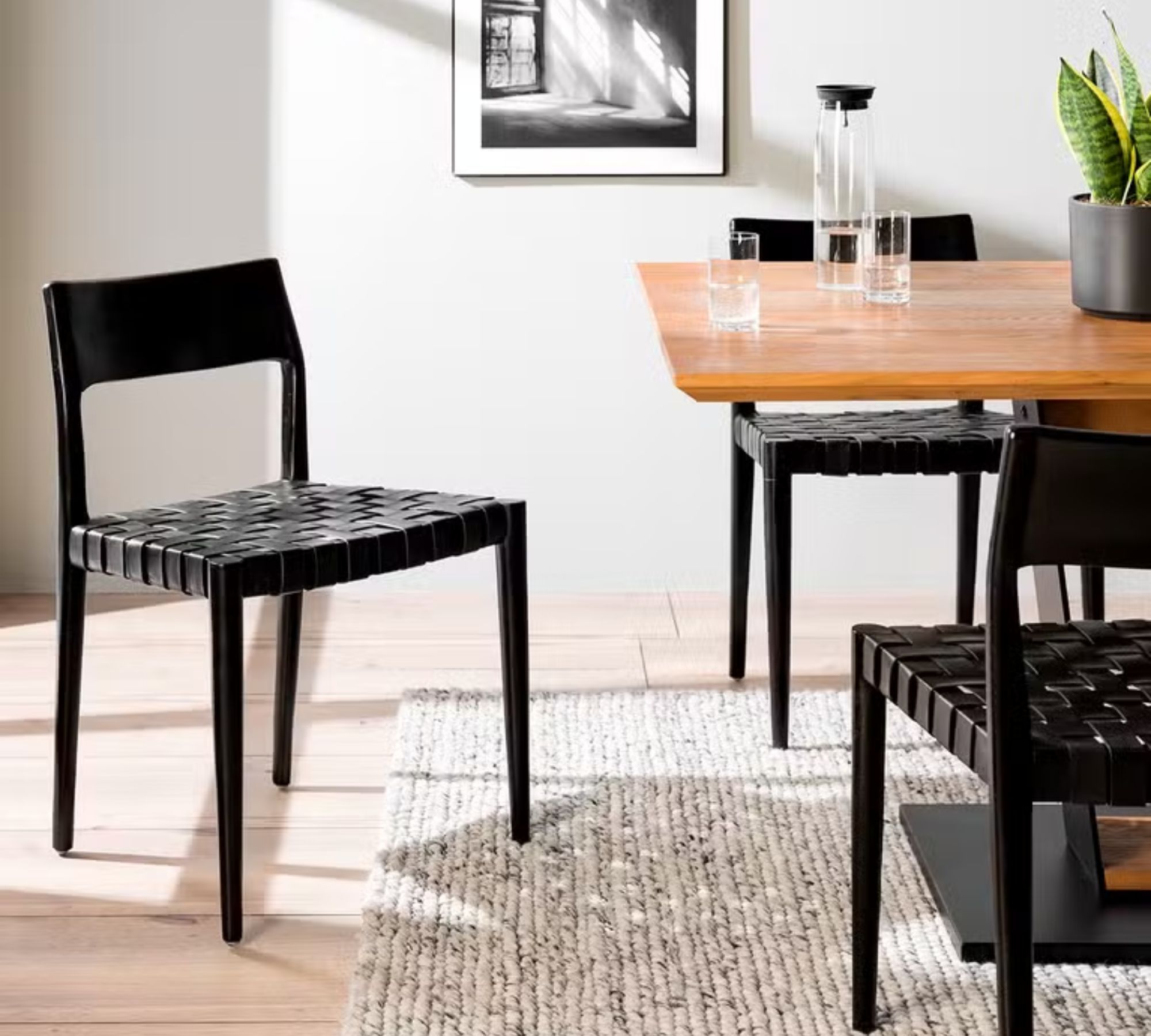 2x Esszimmerstuhl Teakholz Leder Schwarz