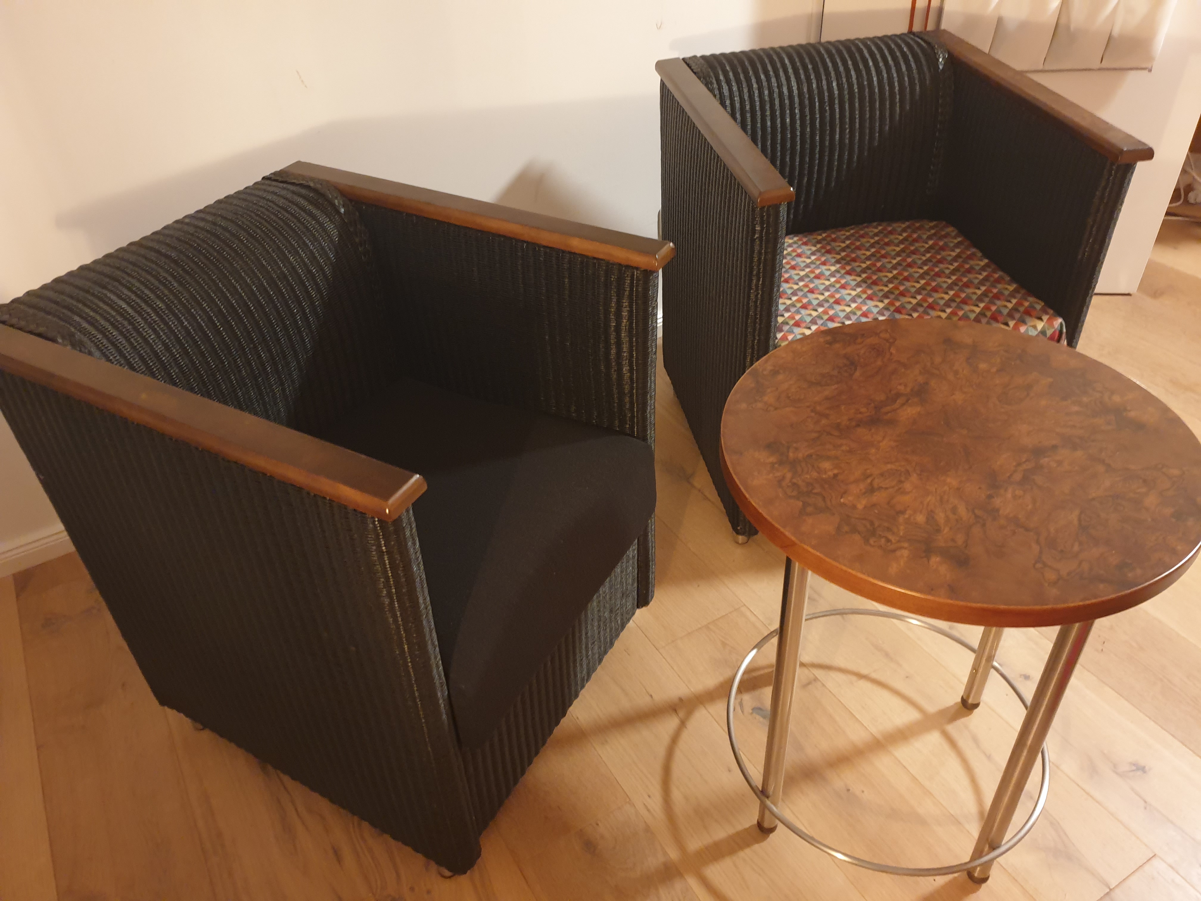 2x Sessel & Beistelltisch Rattan Schwarz