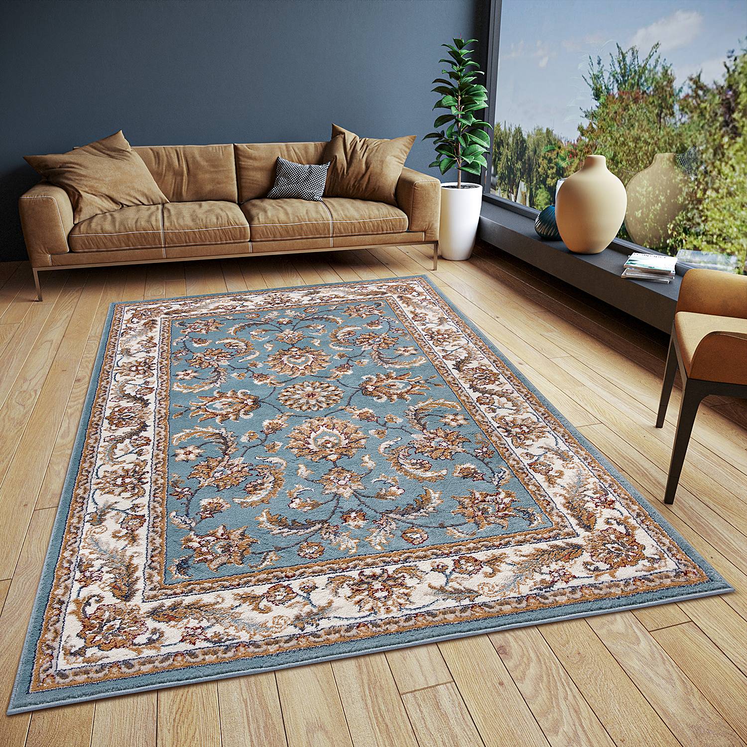 Reni Orientteppich Himmelblau 80 x 120 cm