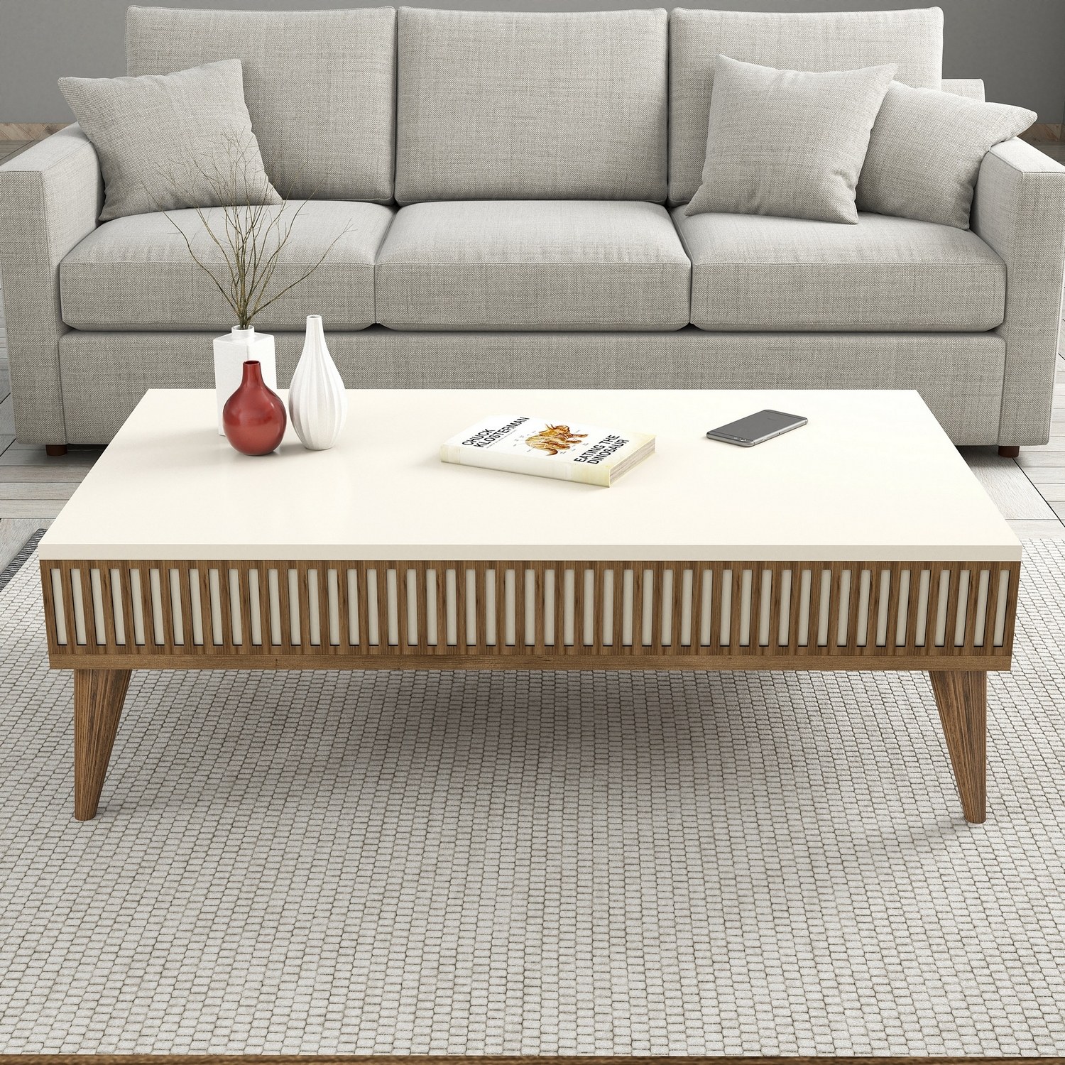 Milan Couchtisch Walnussbraun Creme