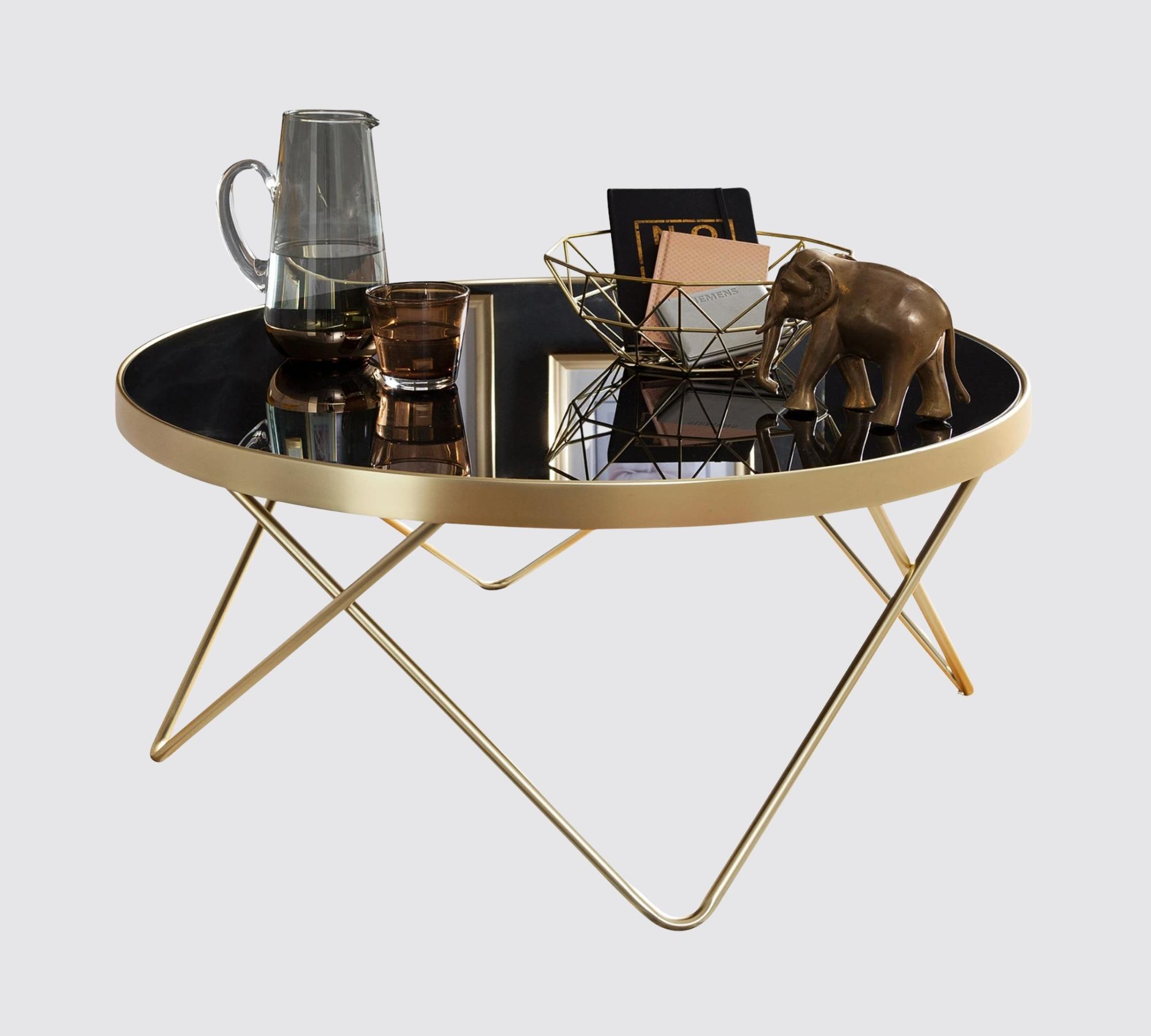 Geometrischer Couchtisch Gold mit schwarzer Tischplatte