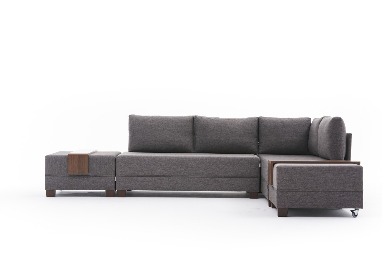 Fly corner sofa right with 2 ottomans brown