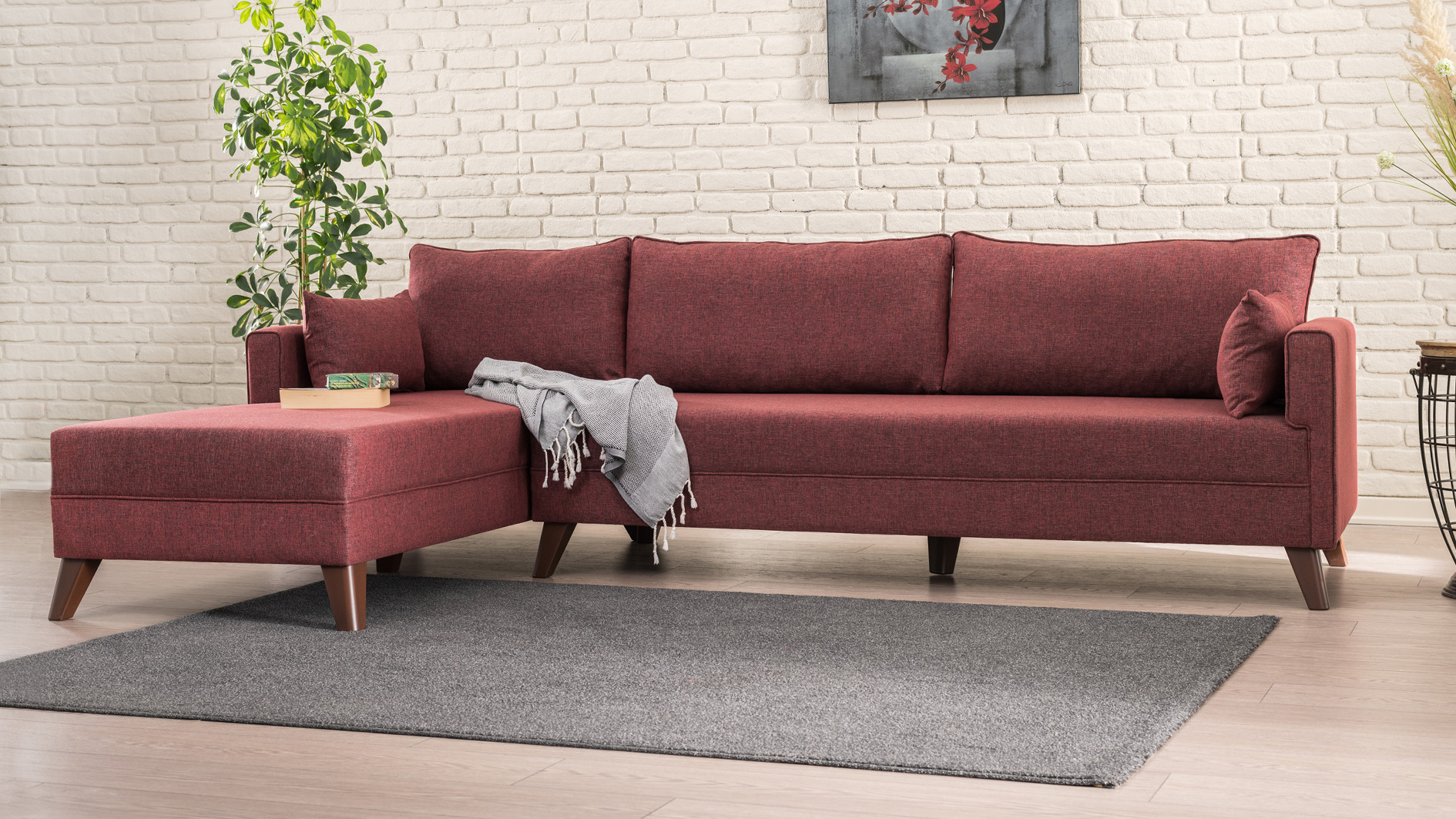 Bella Sofa Récamiere Links  Rot