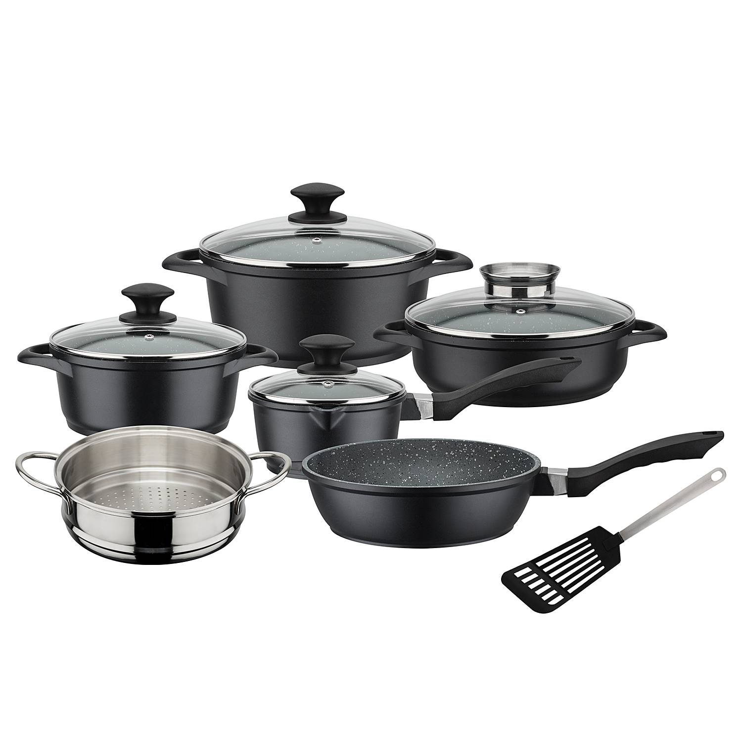 x10 Topfset Gourmet Granit Aluminium Grau