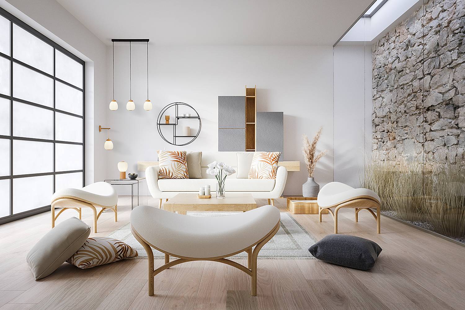 Ella Pendelleuchte 3-Flammig Stahl Opalglas Weiß 