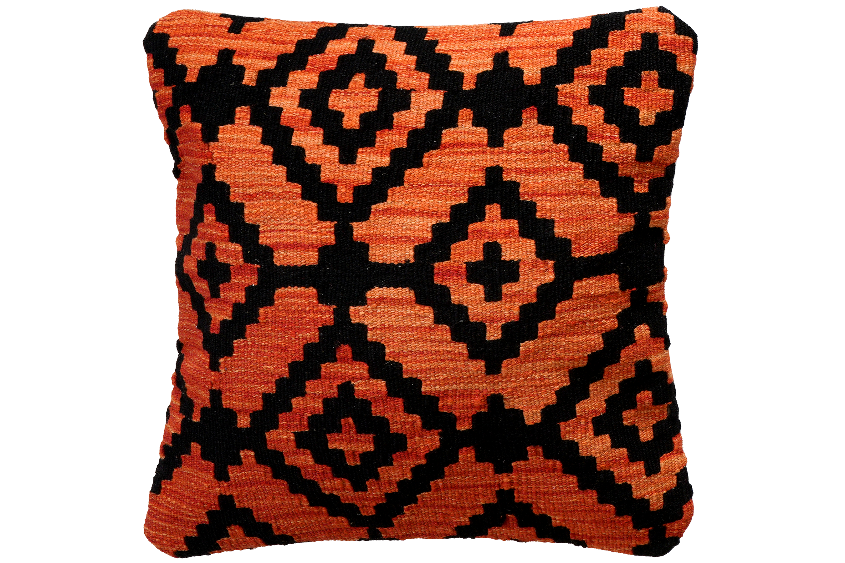 Kilim Kissenbezug Wolle Orange Schwarz