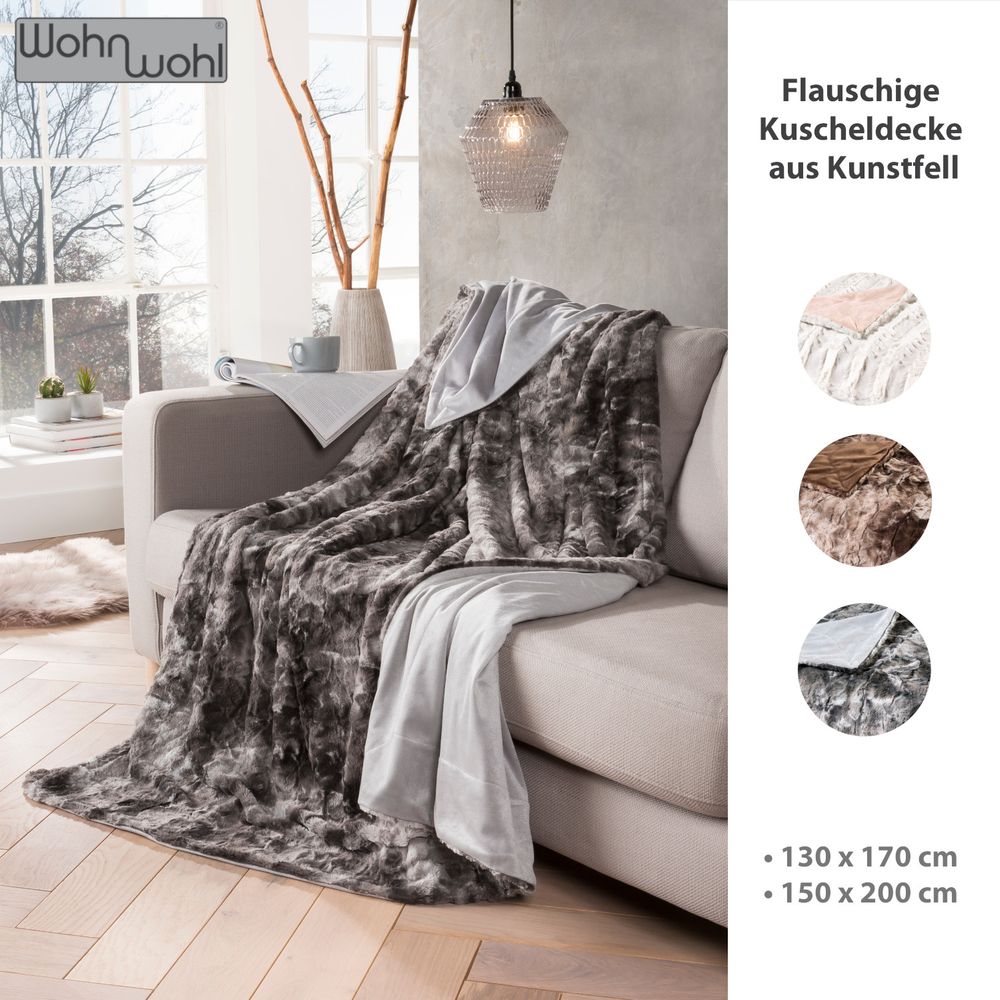 Couchdecke aus Fellimitat Grau